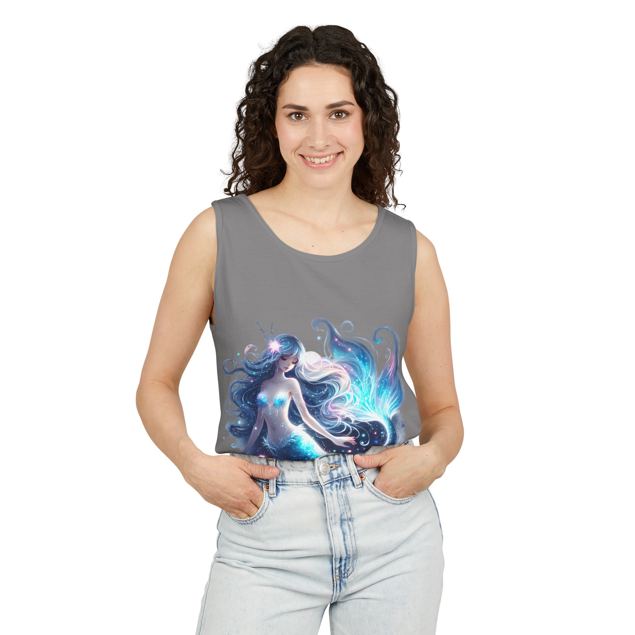 Blue Mermaid Black Tank Top – Unisex Garment-Dyed Comfort