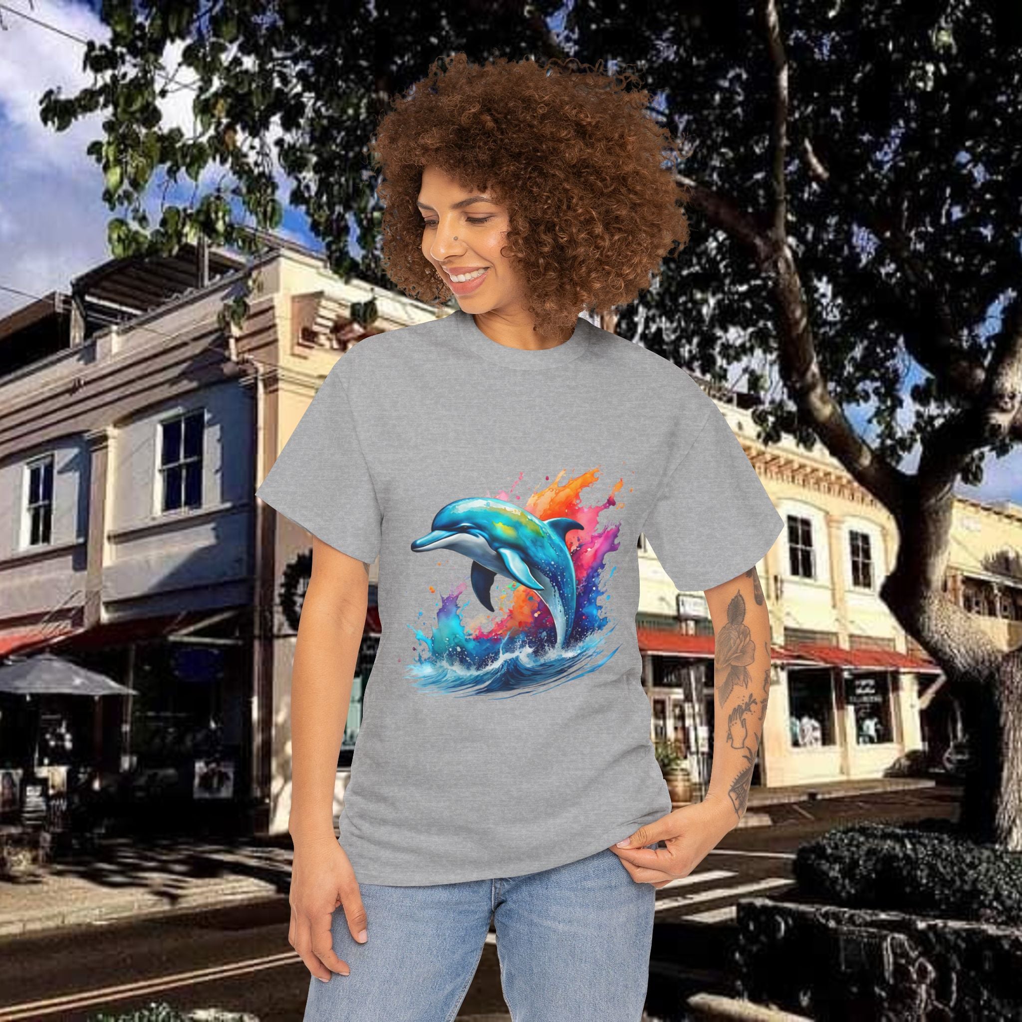 Rainbow Dolphin Heavy Cotton Tee shirt Unisex