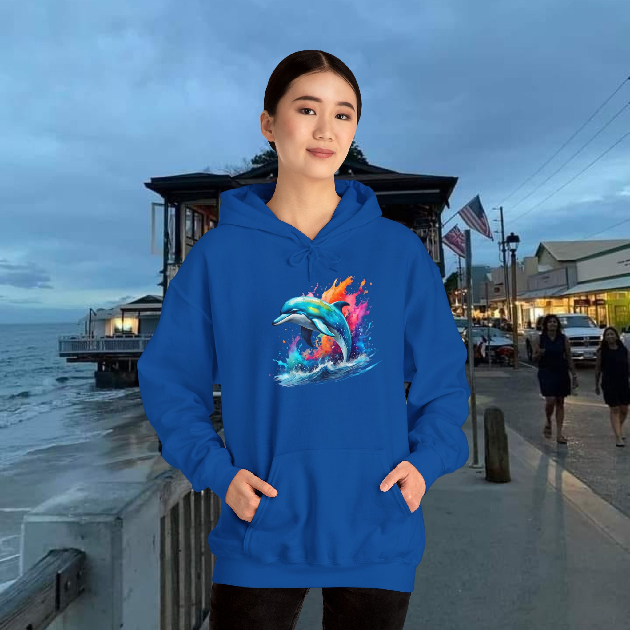 Rainbow Dolphin Hooded Sweatshirt Unisex Heavy Blend