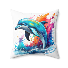 Rainbow dolphin Spun Polyester Square Pillow