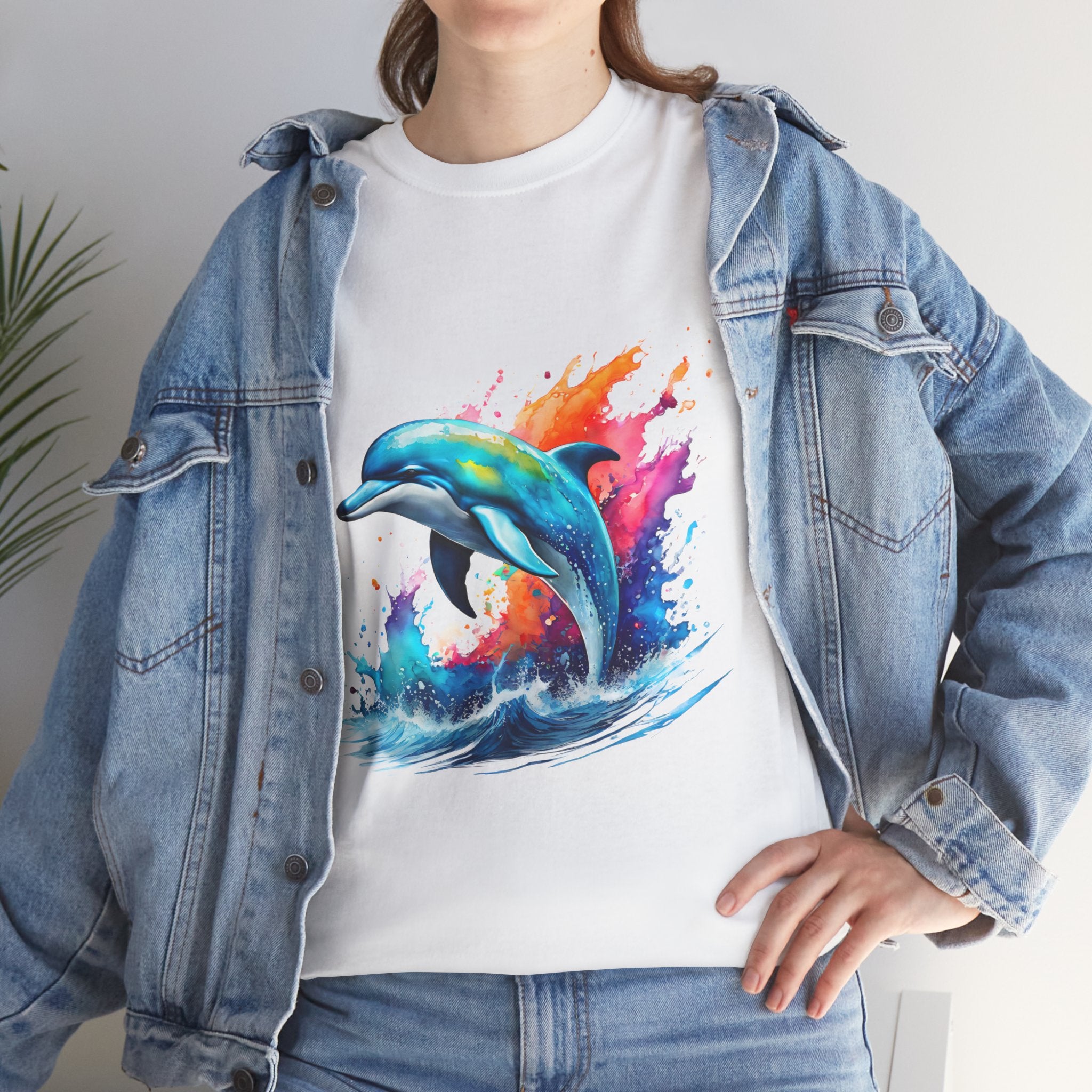 Rainbow Dolphin Heavy Cotton Tee shirt Unisex