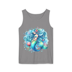 Sleeping Mermaid Black Tank Top – Unisex Garment-Dyed Comfort