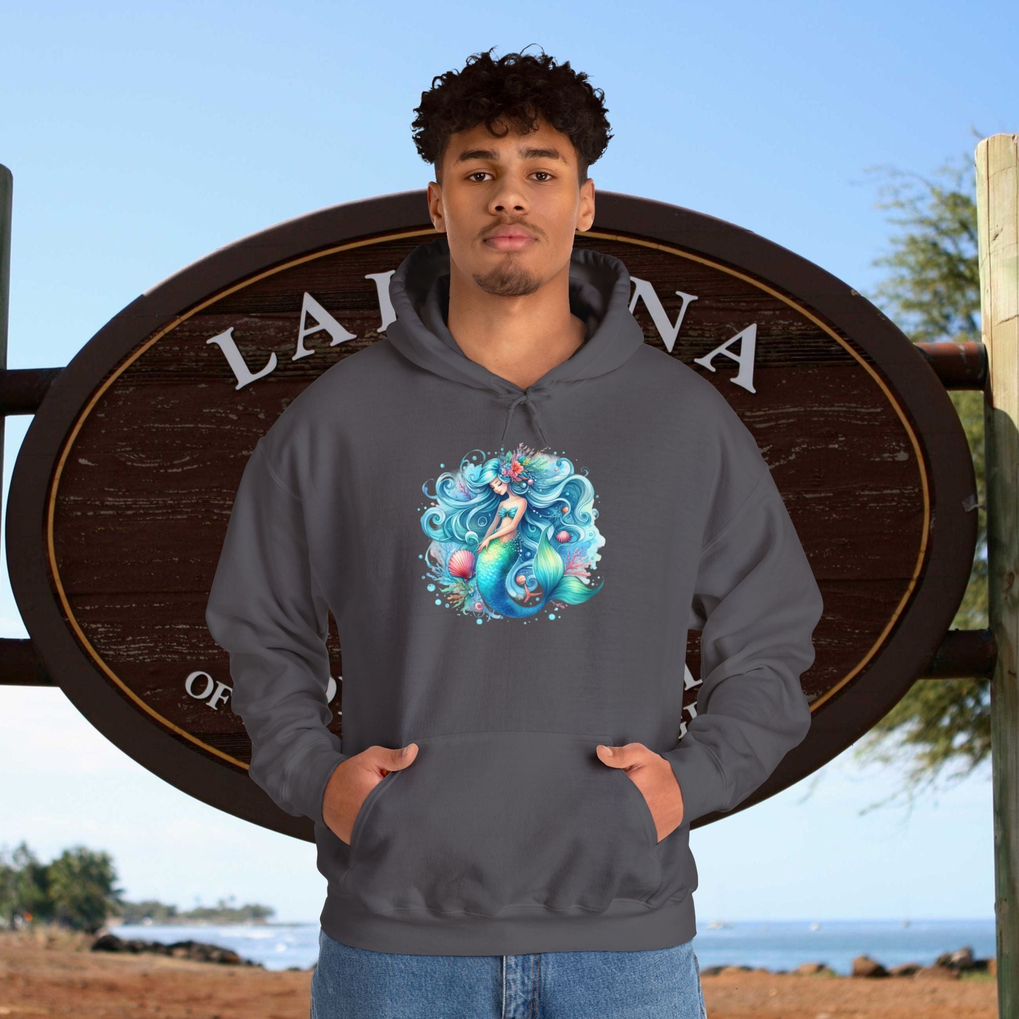 Blue Sleepy Mermaid Hooded Sweatshirt Unisex Heavy Blend