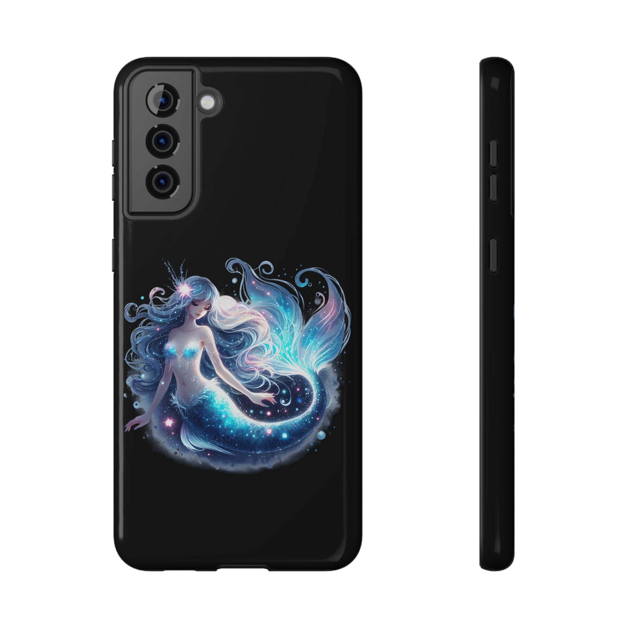 Sleepy Mermaid Black Phone Case – Matte or Glossy Finish