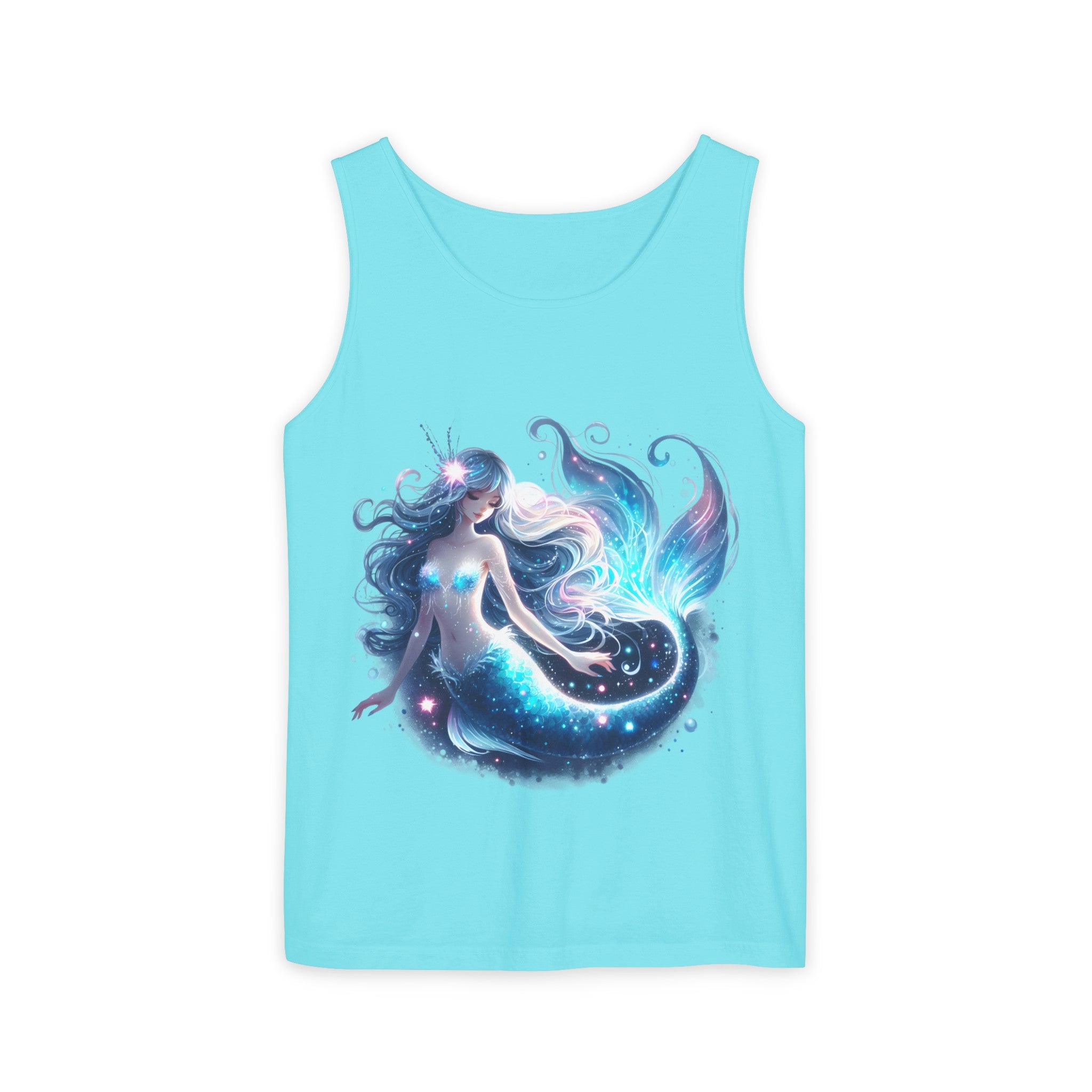 Blue Mermaid Black Tank Top – Unisex Garment-Dyed Comfort