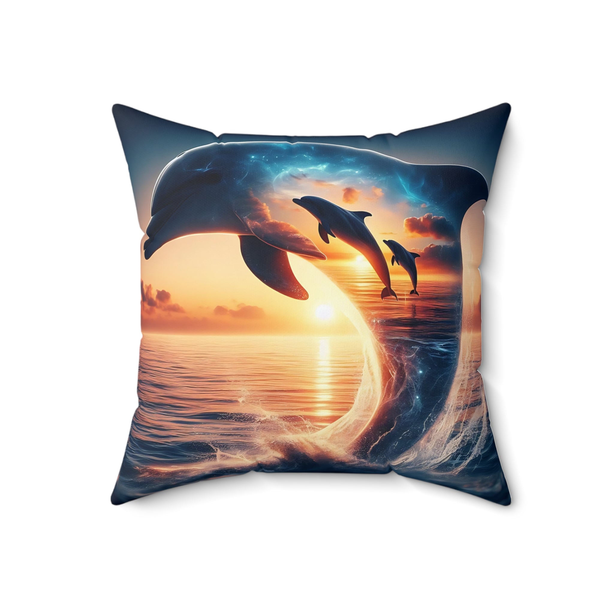 Sunset Dolphin Spun Polyester Square Pillow