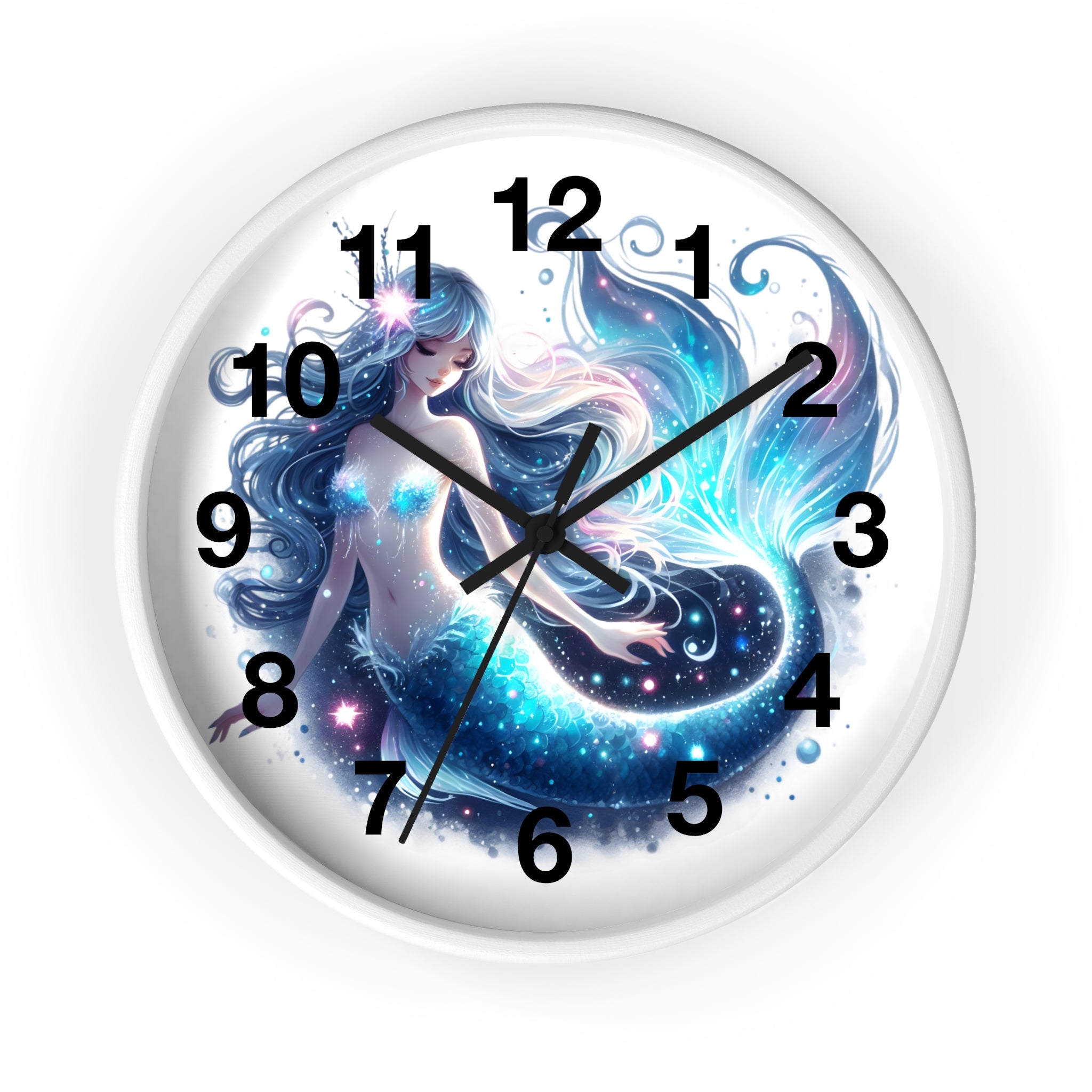 Sleeping Mermaid Night Theme Wall Clock - Elegant Wood & Plexiglass Design