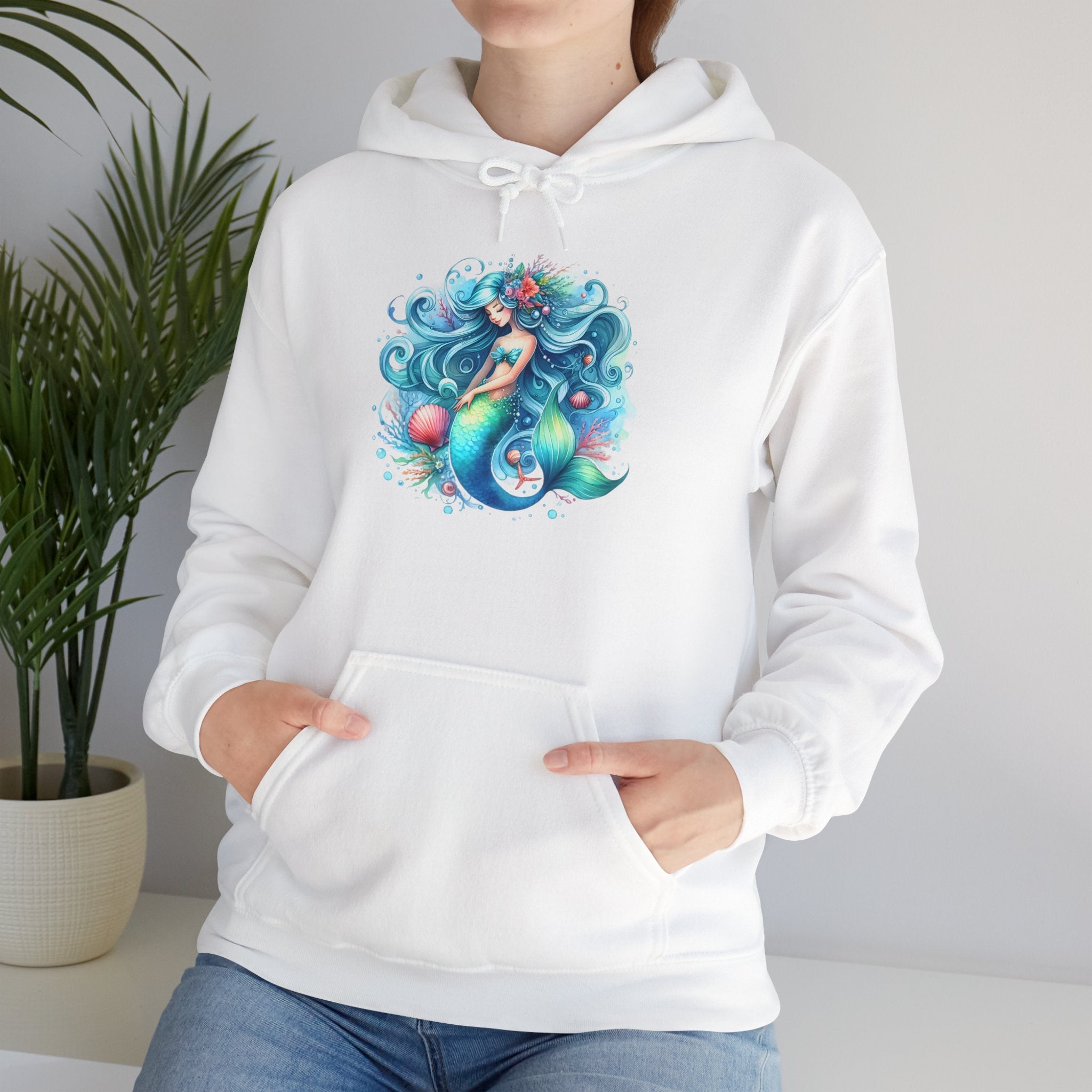 Blue Sleepy Mermaid Hooded Sweatshirt Unisex Heavy Blend