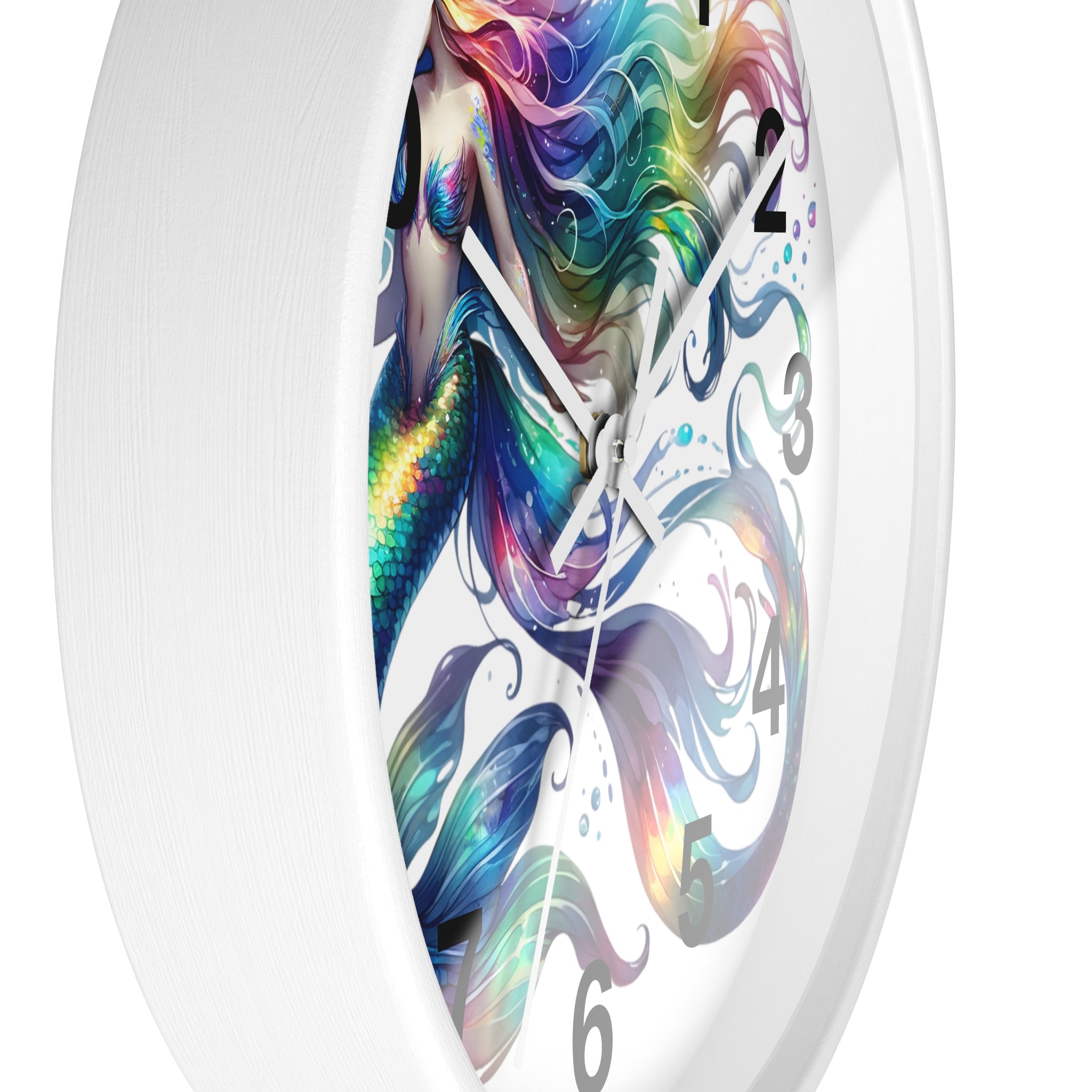 Rainbow Mermaid Wall Clock – Elegant Wood & Plexiglass Design