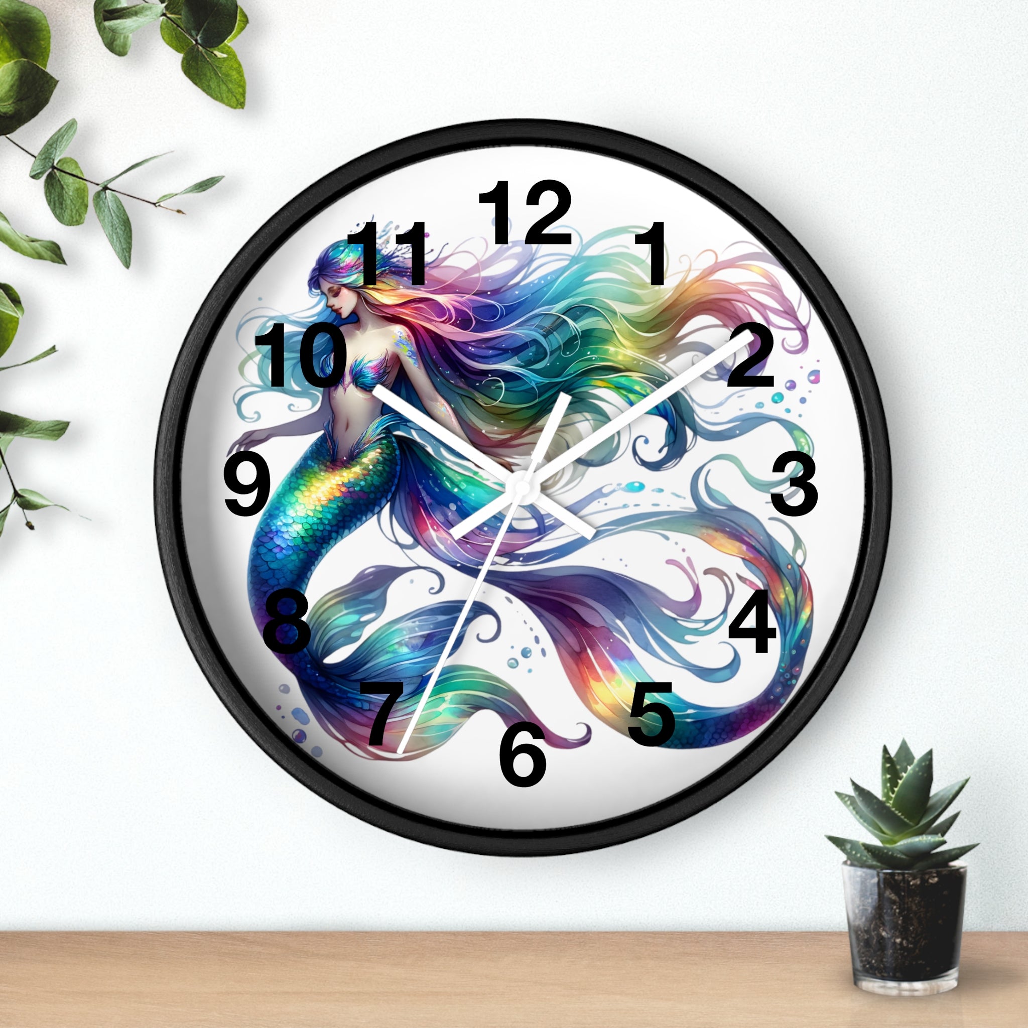 Rainbow Mermaid Wall Clock – Elegant Wood & Plexiglass Design