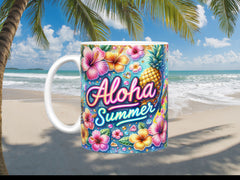 Aloha Summer Vibes Ceramic Mug, (11oz, 15oz)