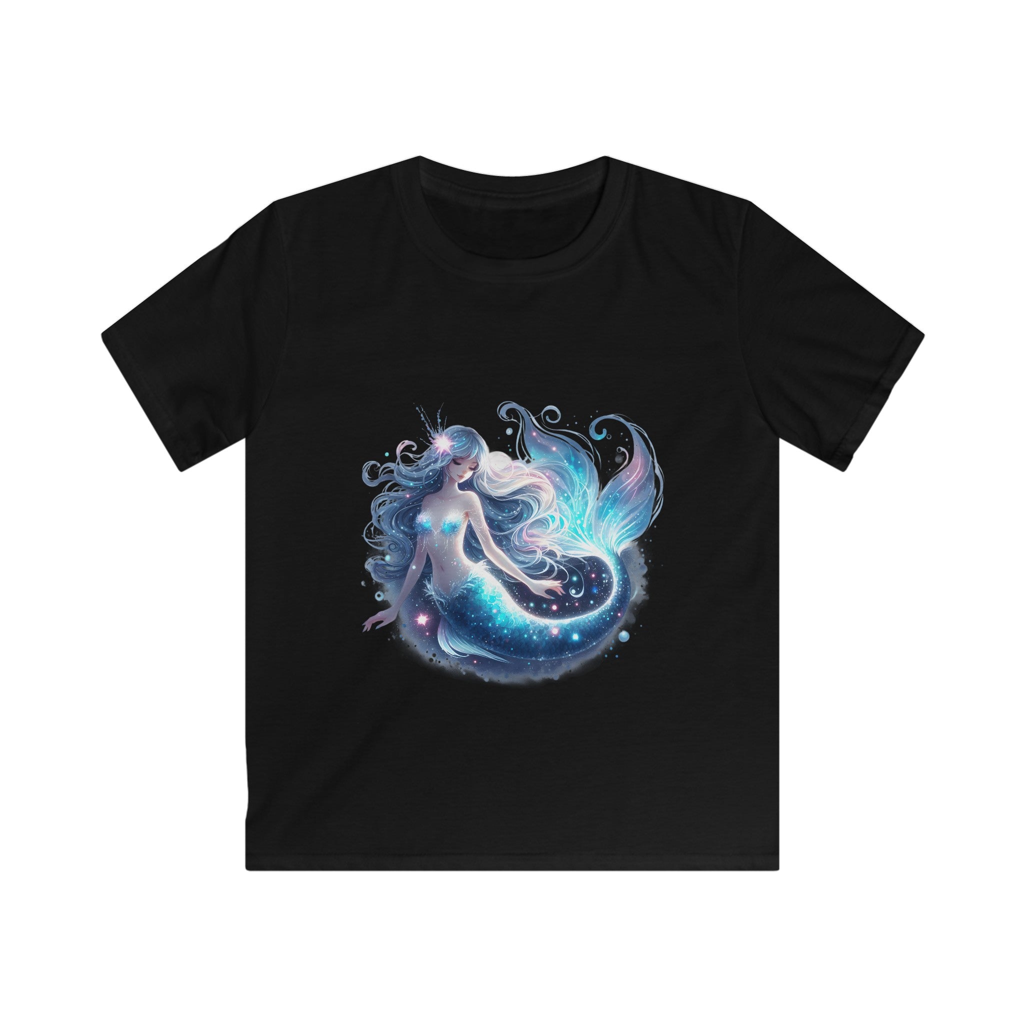 Enchanting Mermaid Kids' Black T-Shirt – Softstyle Fit