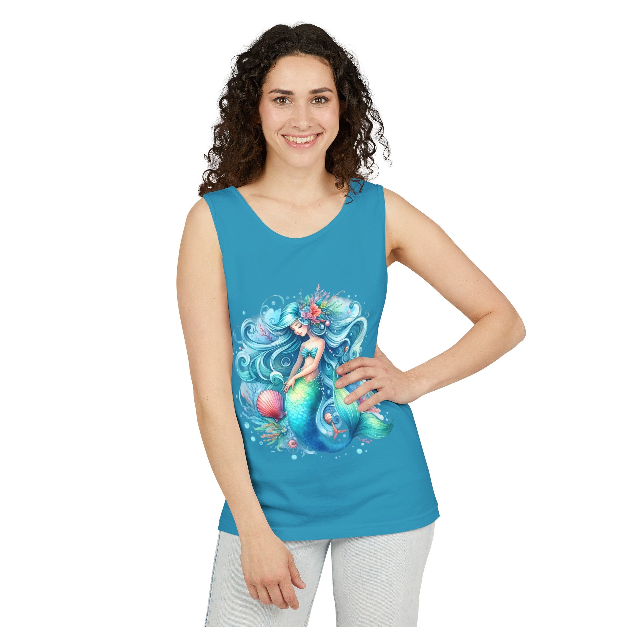 Sleeping Mermaid Black Tank Top – Unisex Garment-Dyed Comfort