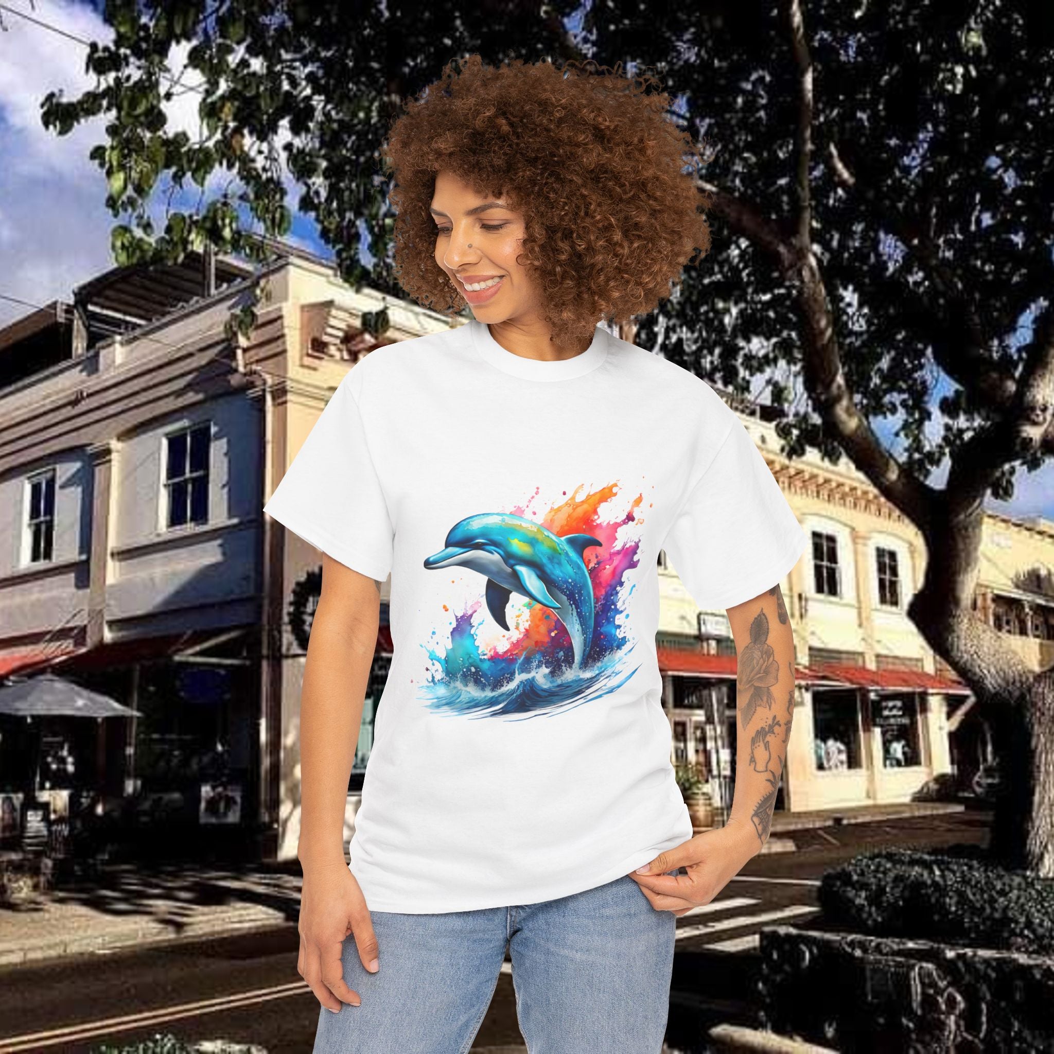 Rainbow Dolphin Heavy Cotton Tee shirt Unisex