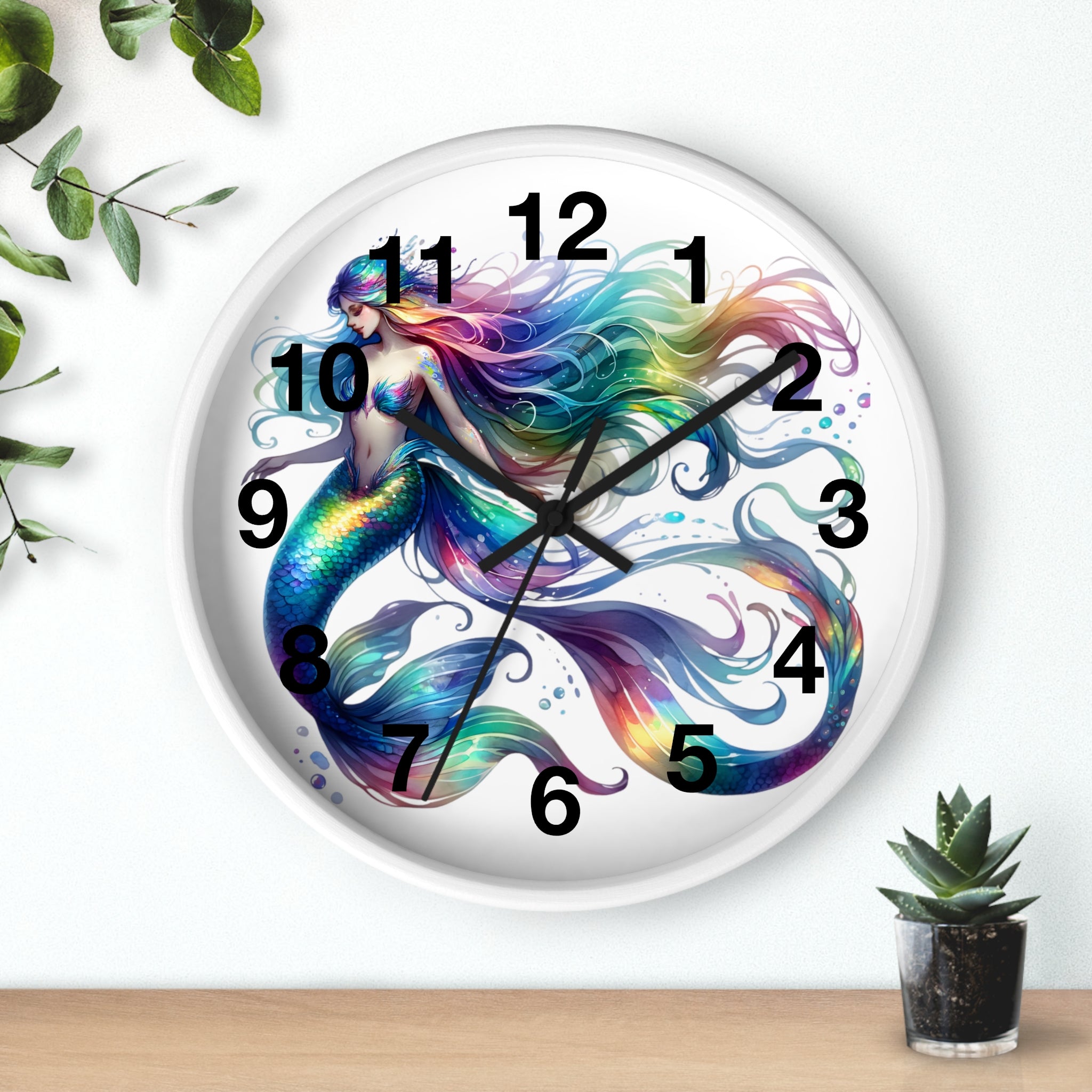 Rainbow Mermaid Wall Clock – Elegant Wood & Plexiglass Design