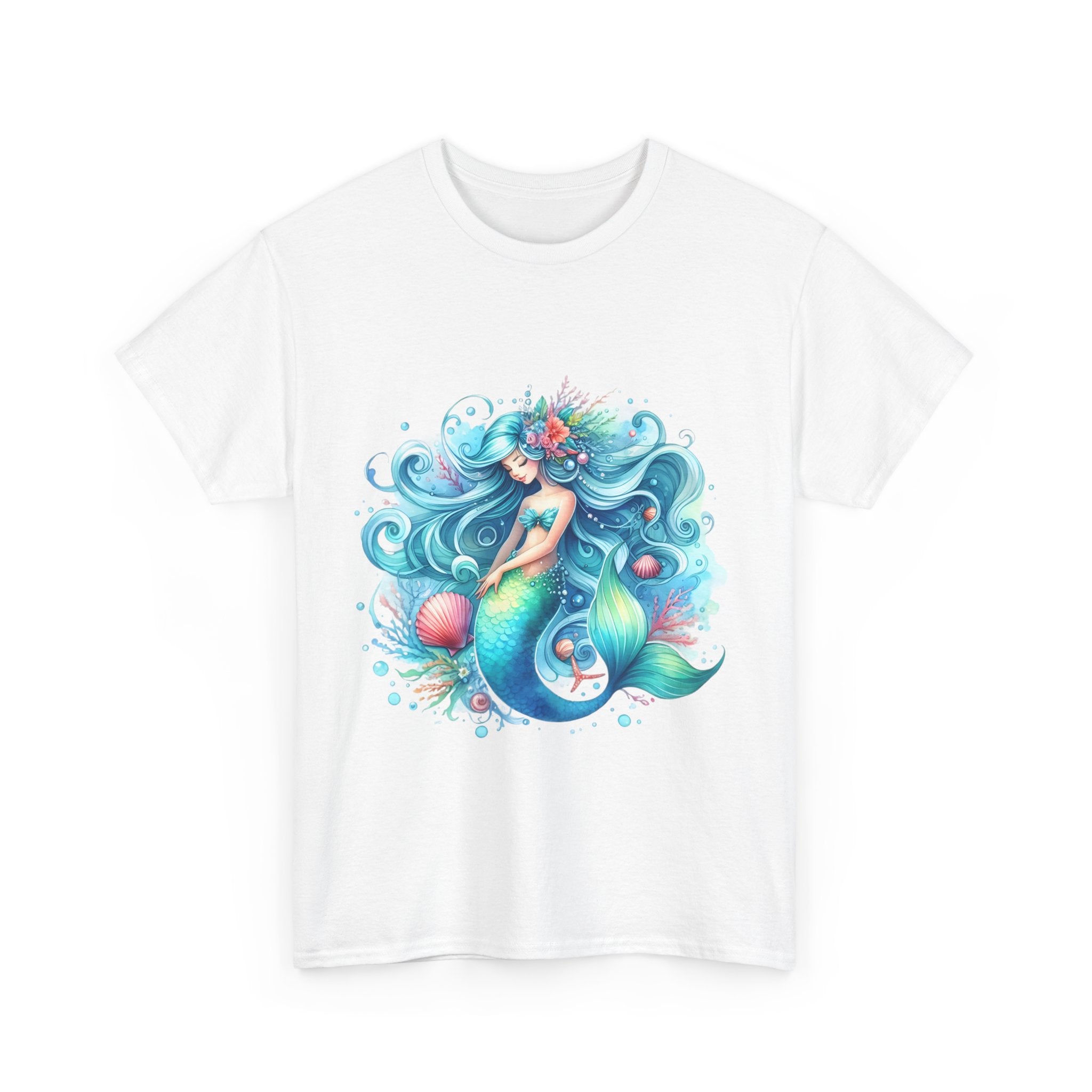 Sleepy blue mermaid Unisex Heavy Cotton Tee