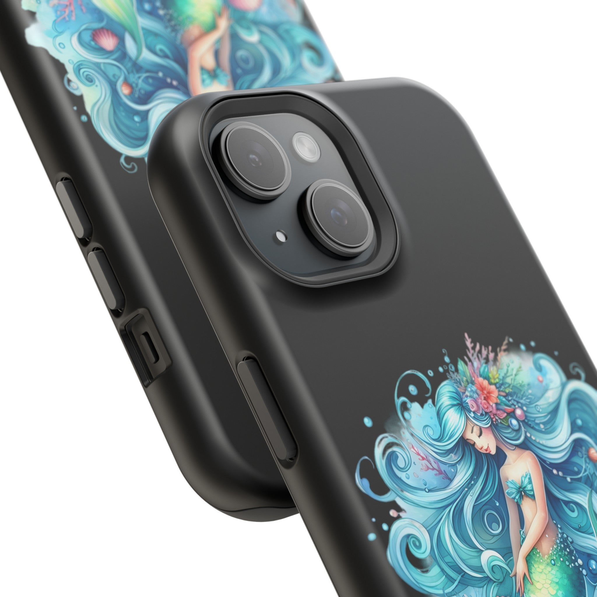 Sleepy Mermaid & Shells Black Phone Case – Matte or Glossy Finish