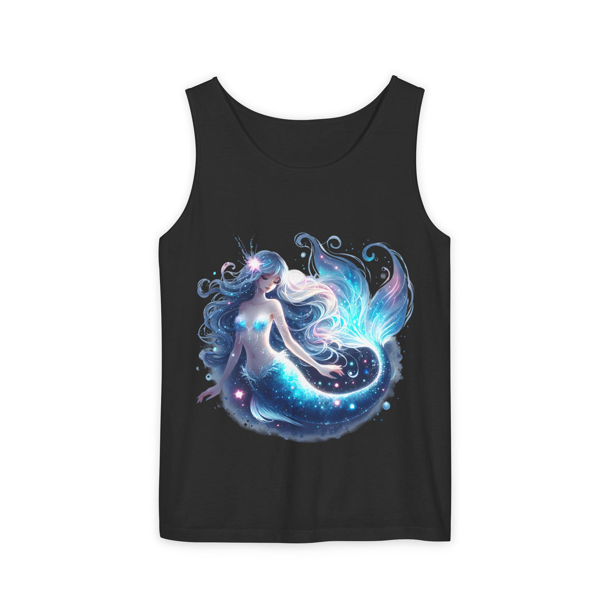 Blue Mermaid Black Tank Top – Unisex Garment-Dyed Comfort