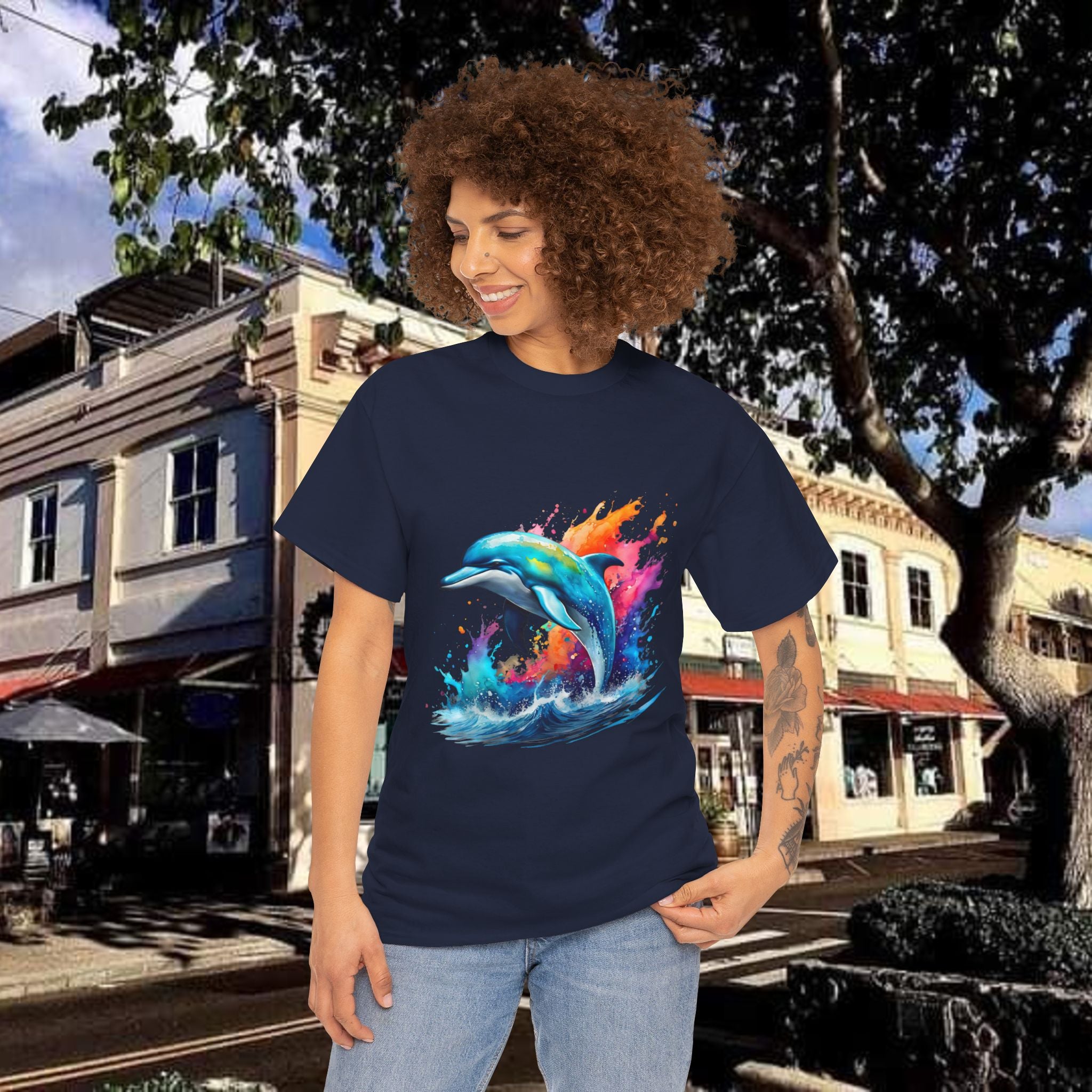 Rainbow Dolphin Heavy Cotton Tee shirt Unisex