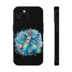 Sleepy Mermaid & Shells Black Phone Case – Matte or Glossy Finish