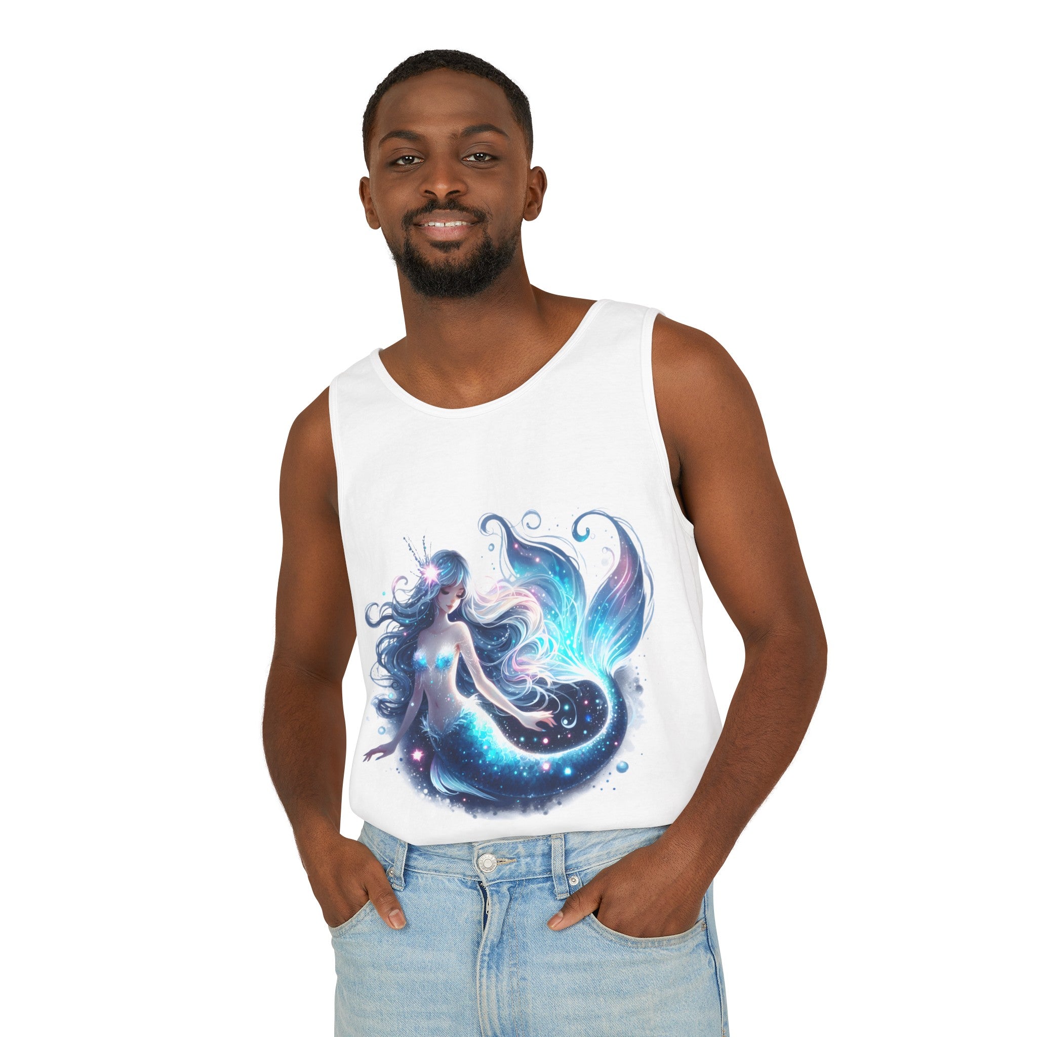 Blue Mermaid Black Tank Top – Unisex Garment-Dyed Comfort