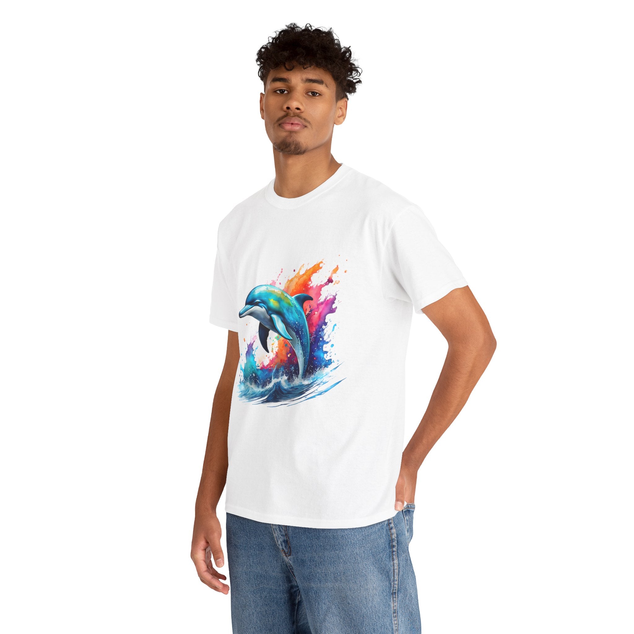 Rainbow Dolphin Heavy Cotton Tee shirt Unisex