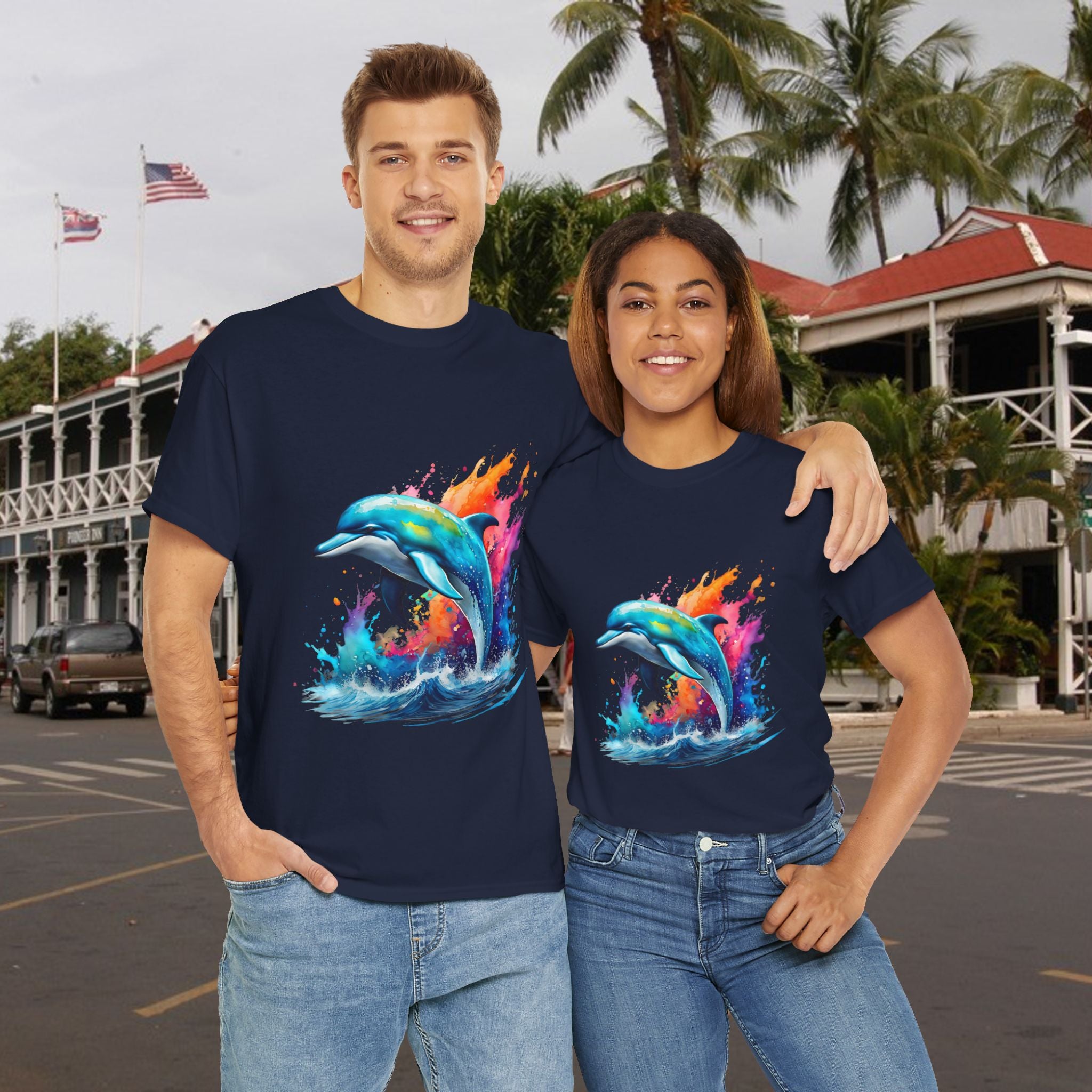 Rainbow Dolphin Heavy Cotton Tee shirt Unisex