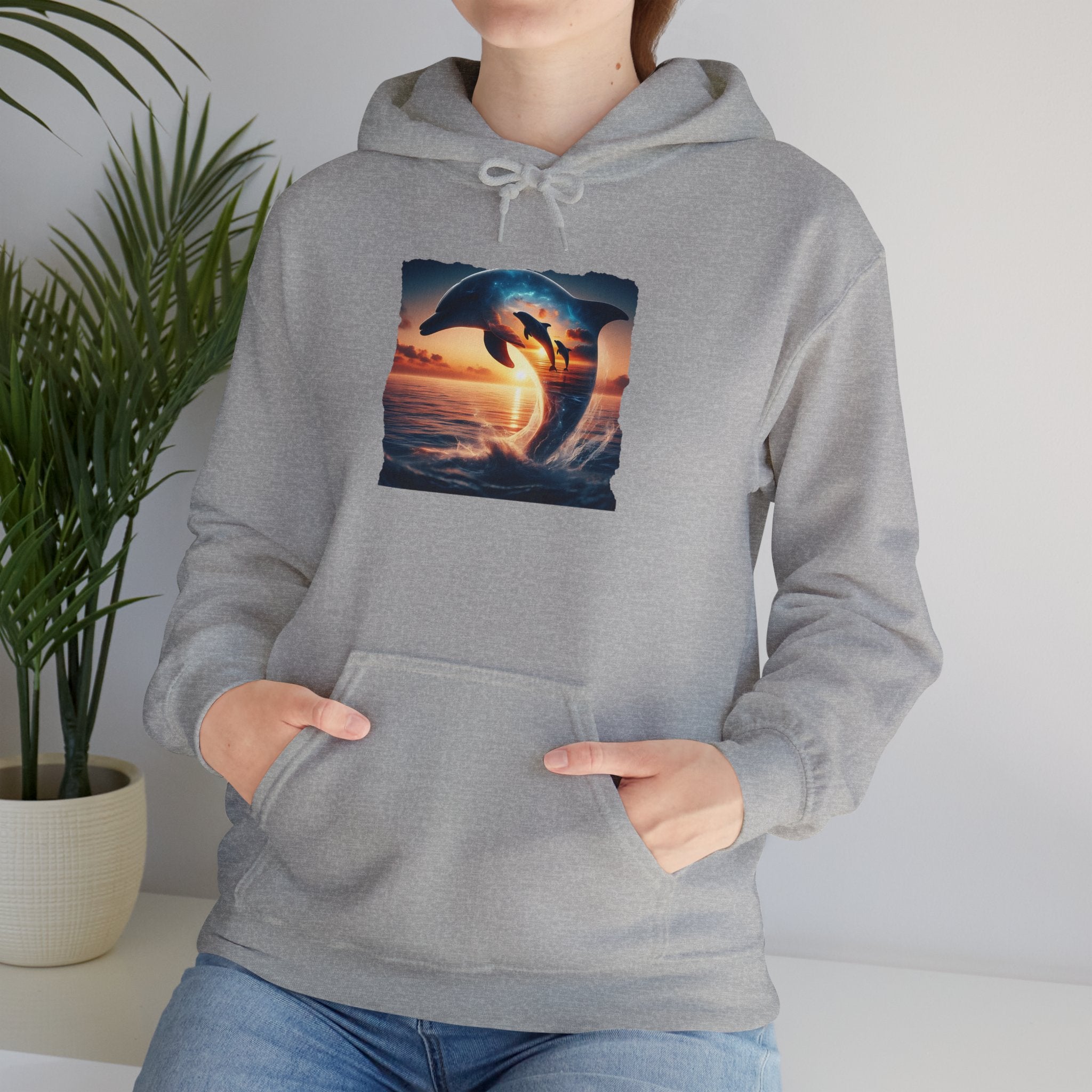 3 Dolphin Sunset Hooded Sweatshirt Unisex Heavy Blend