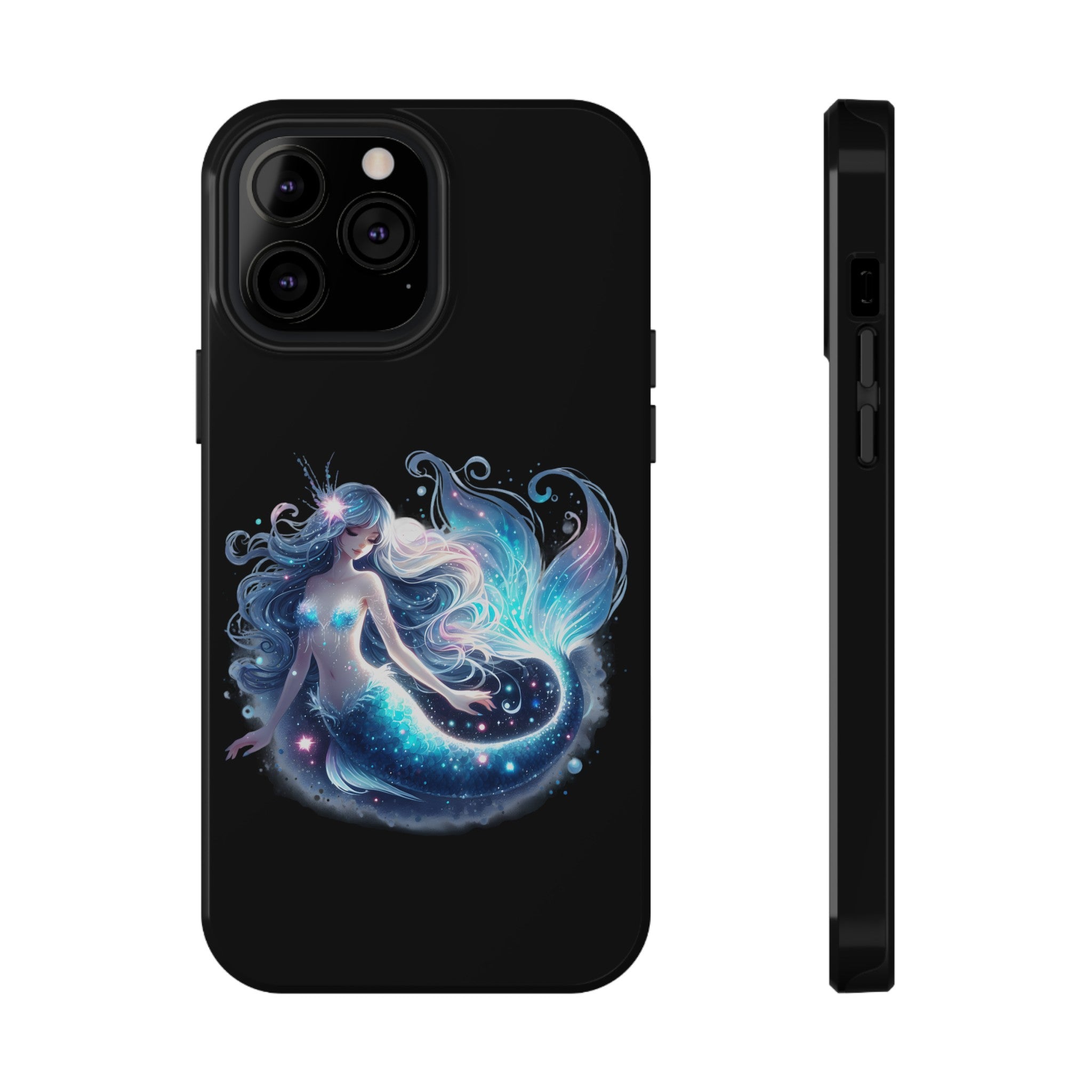 Sleepy Mermaid Black Phone Case – Matte or Glossy Finish