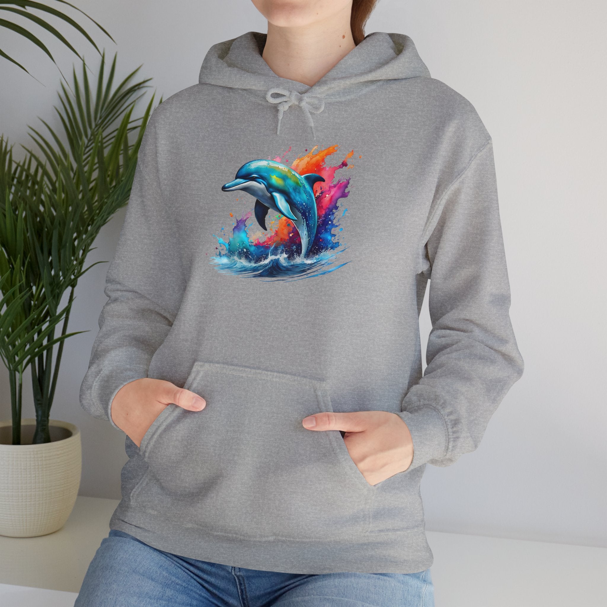 Rainbow Dolphin Hooded Sweatshirt Unisex Heavy Blend