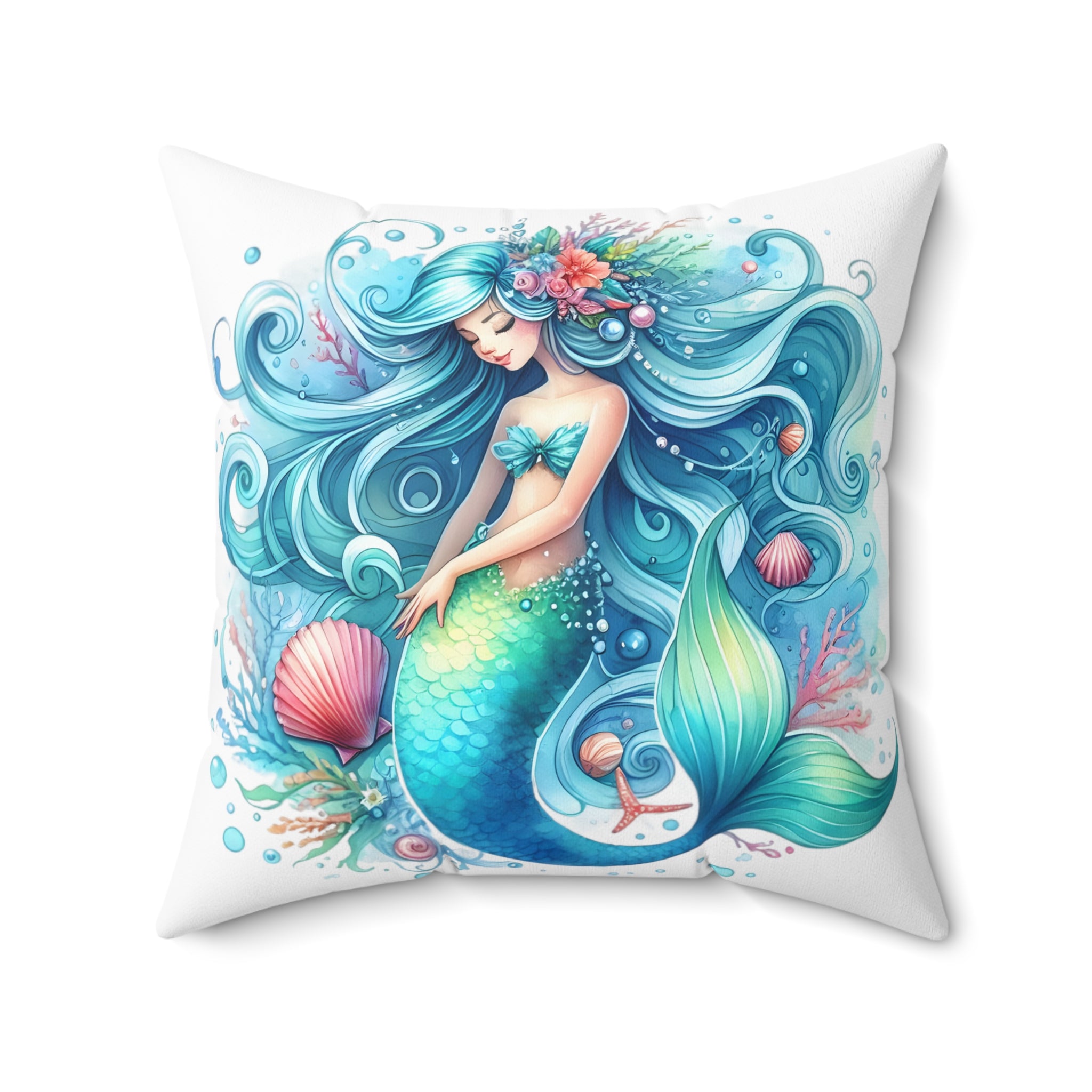 Sleepy mermaid Spun Polyester Square Pillow