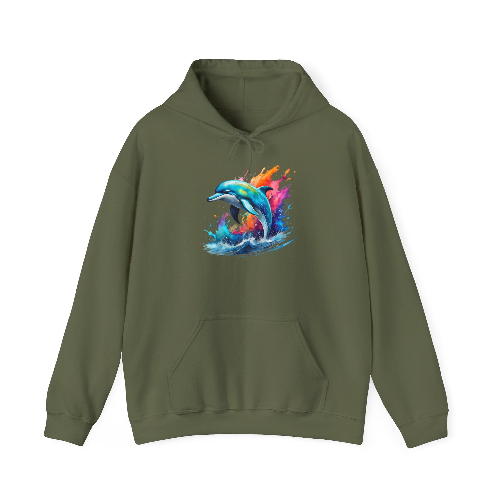 Rainbow Dolphin Hooded Sweatshirt Unisex Heavy Blend