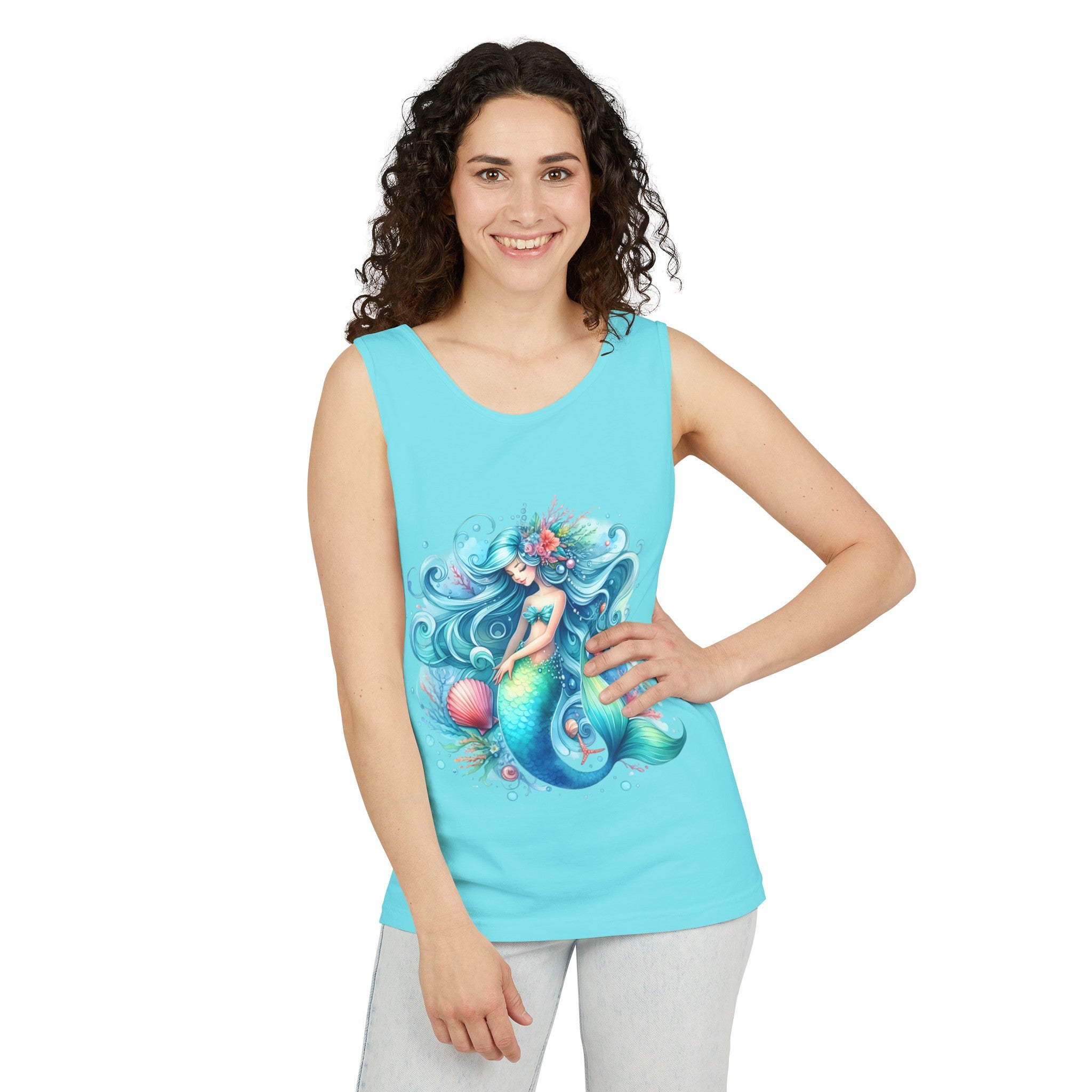 Sleeping Mermaid Black Tank Top – Unisex Garment-Dyed Comfort