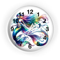 Rainbow Mermaid Wall Clock – Elegant Wood & Plexiglass Design