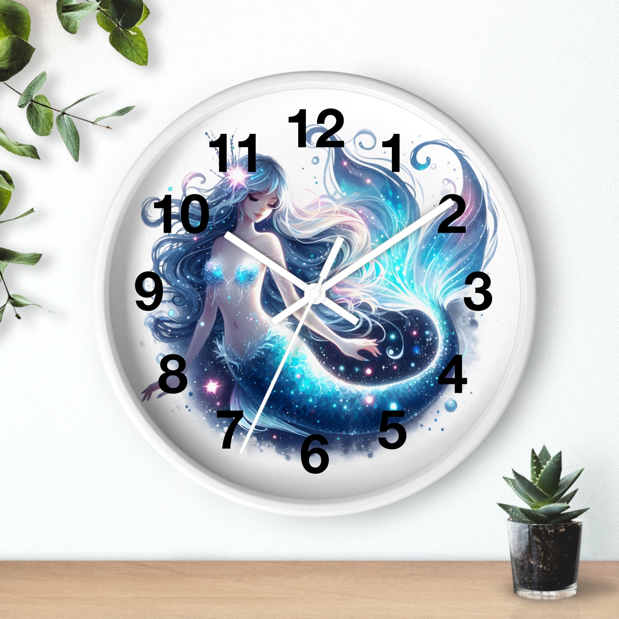 Sleeping Mermaid Night Theme Wall Clock - Elegant Wood & Plexiglass Design