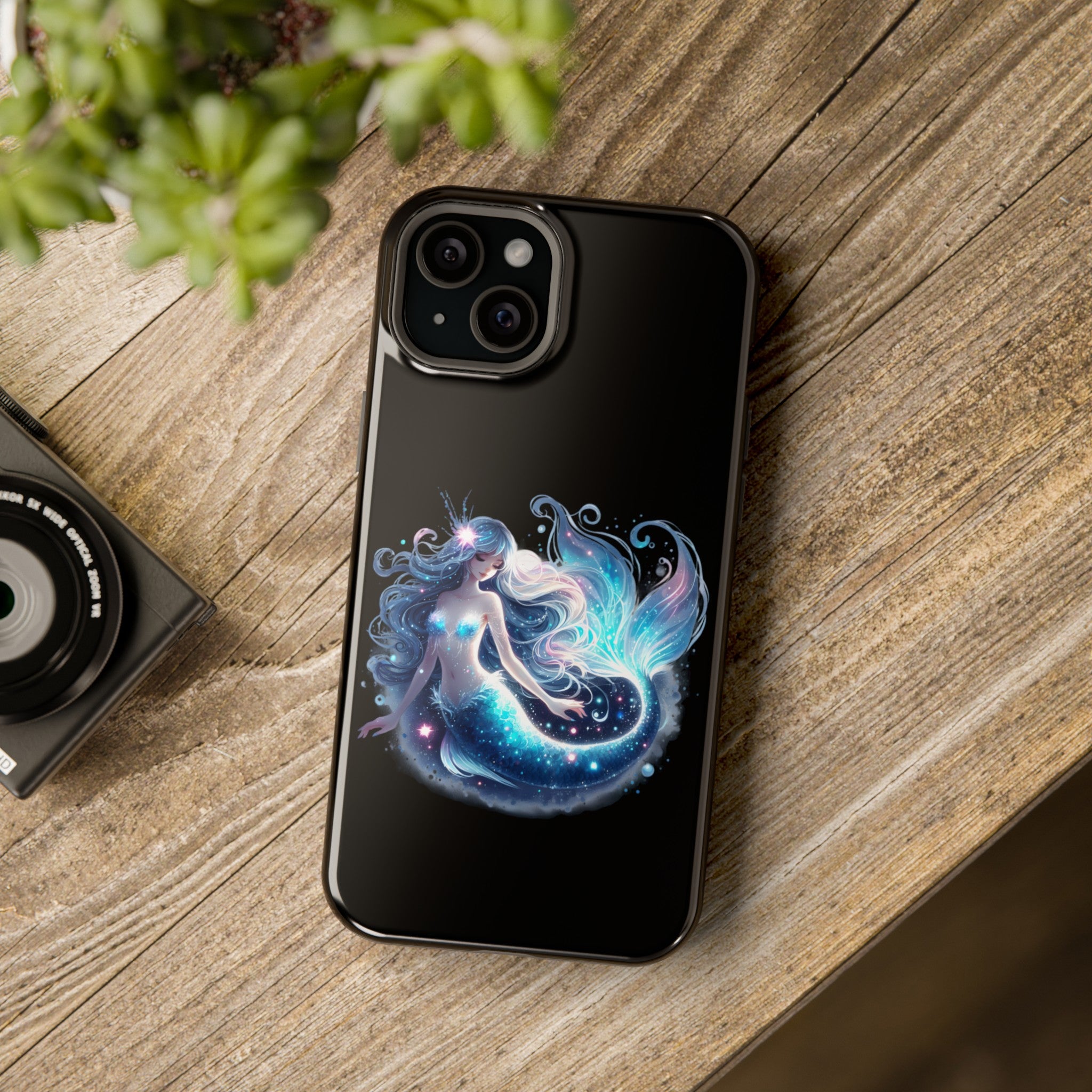 Sleepy Mermaid Black Phone Case – Matte or Glossy Finish