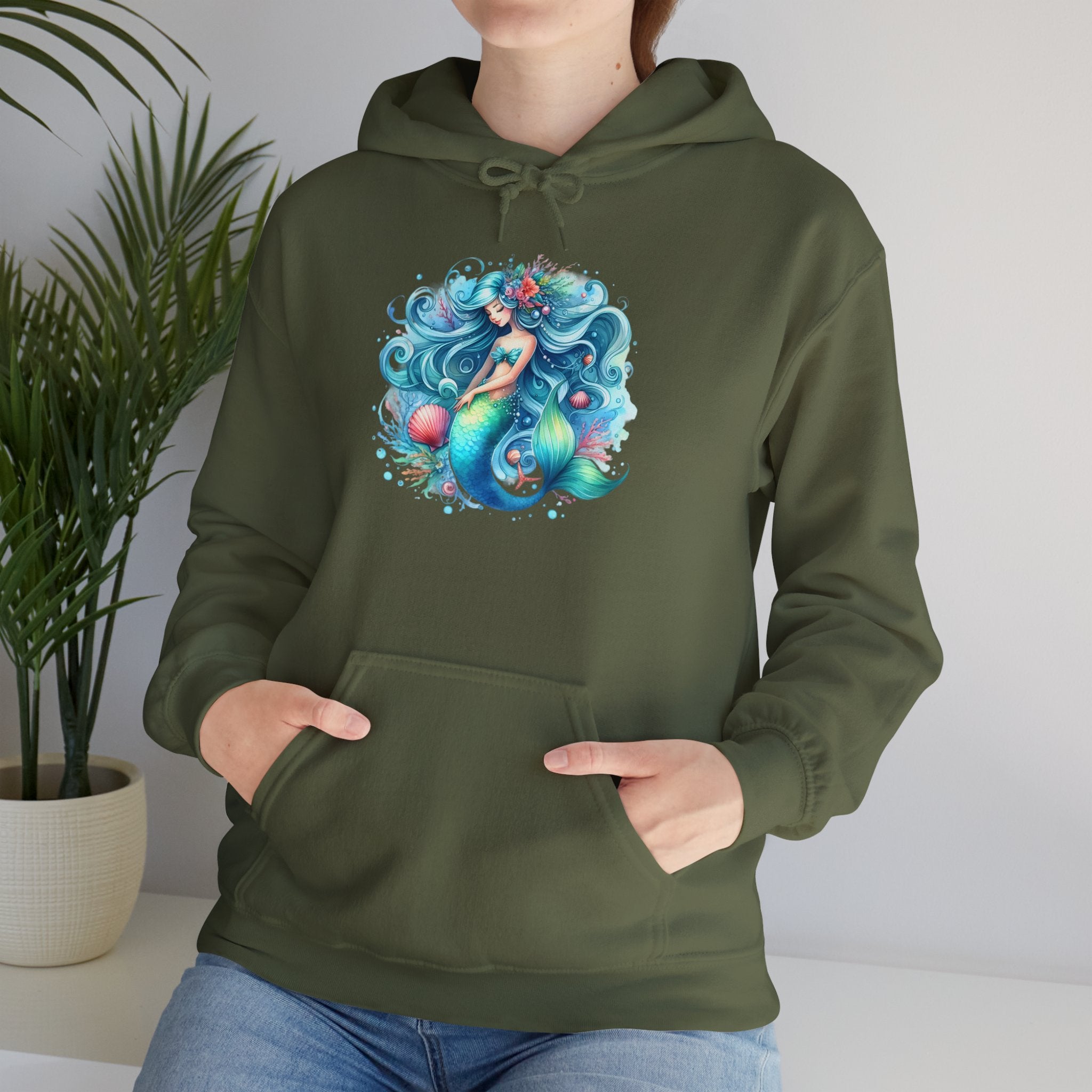 Blue Sleepy Mermaid Hooded Sweatshirt Unisex Heavy Blend