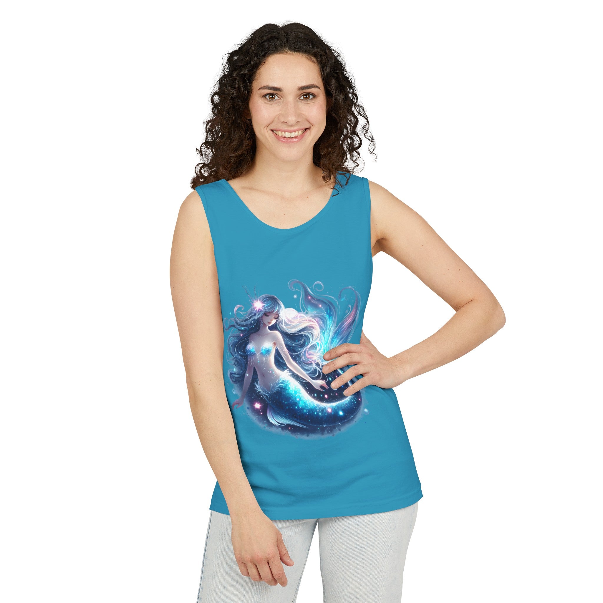 Blue Mermaid Black Tank Top – Unisex Garment-Dyed Comfort