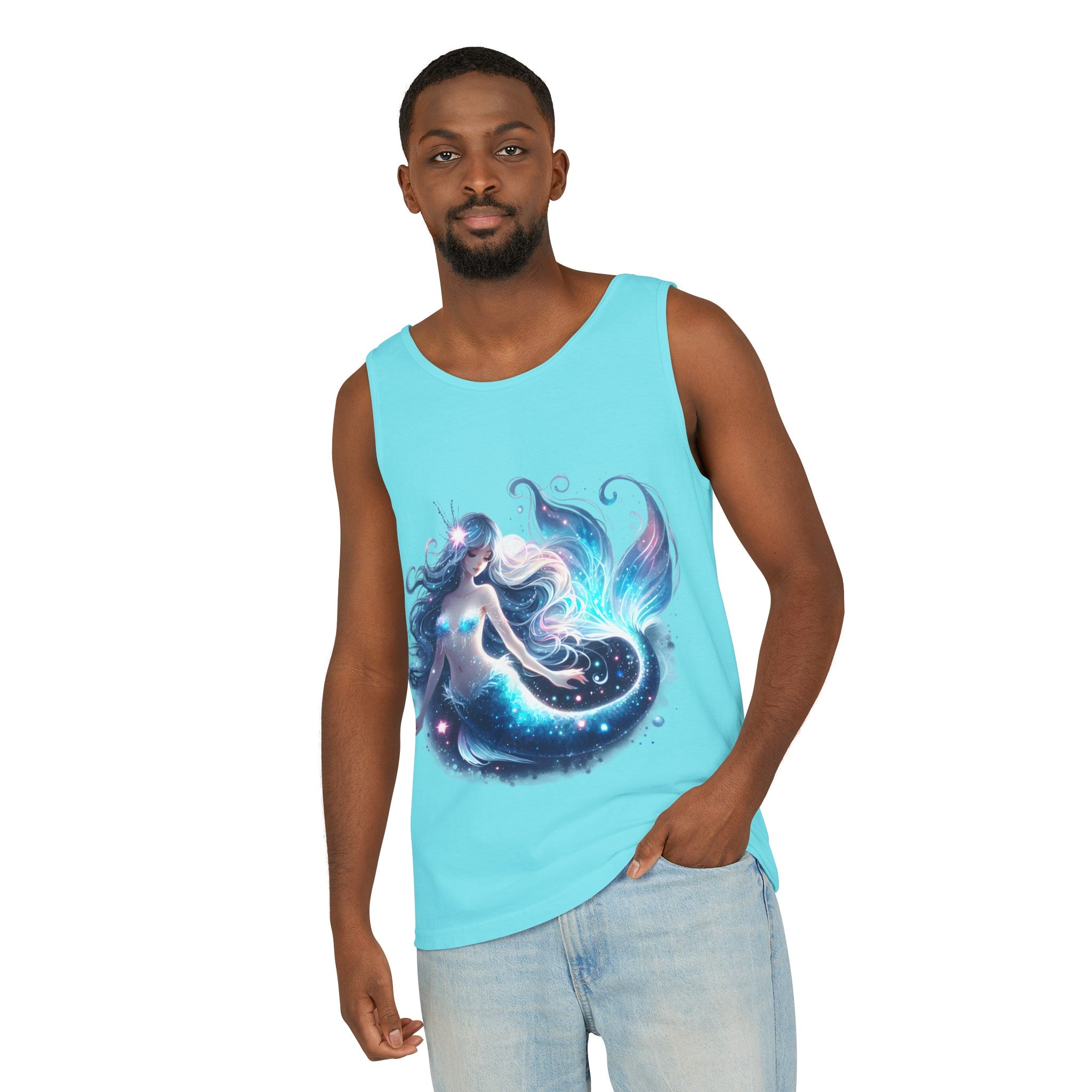 Blue Mermaid Black Tank Top – Unisex Garment-Dyed Comfort