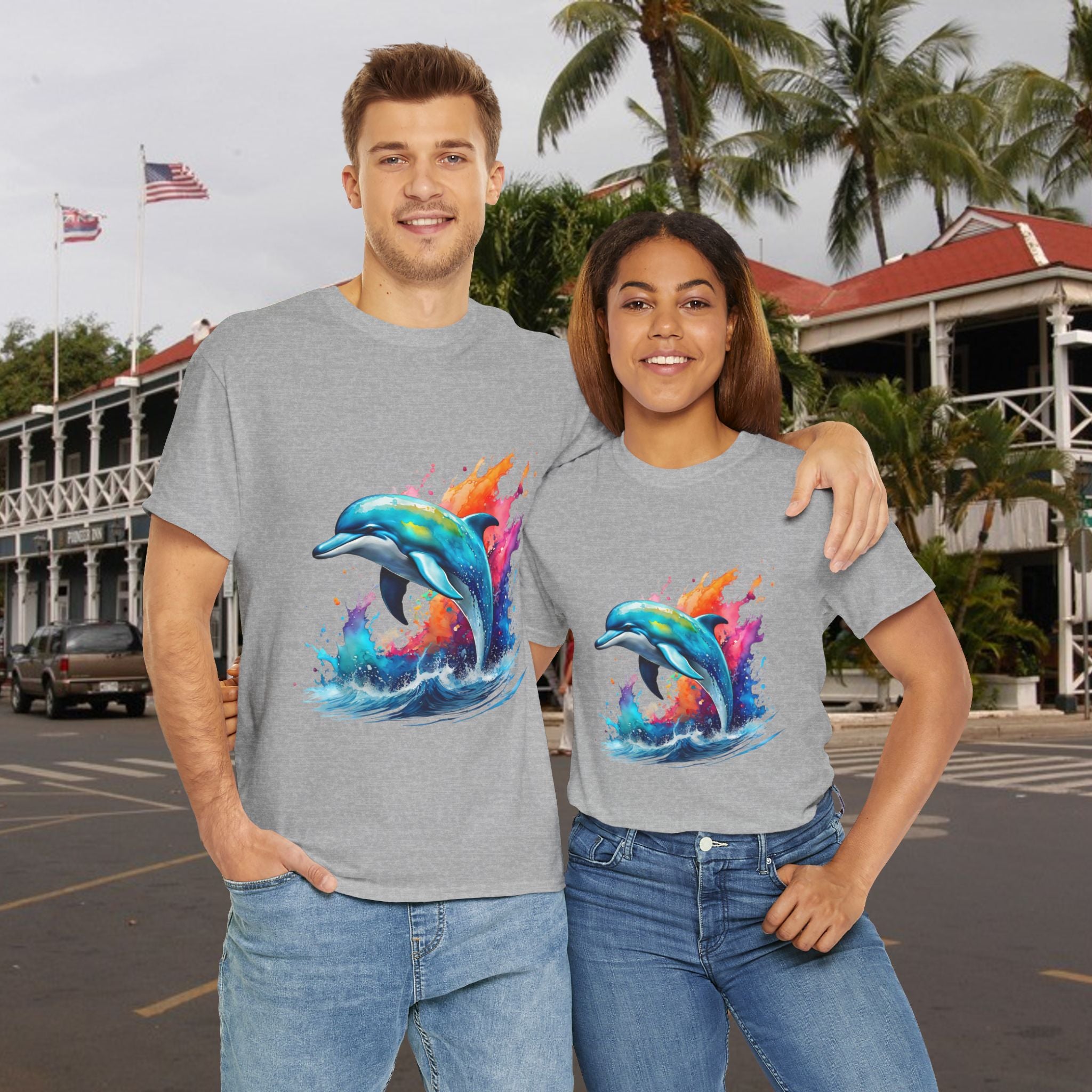 Rainbow Dolphin Heavy Cotton Tee shirt Unisex