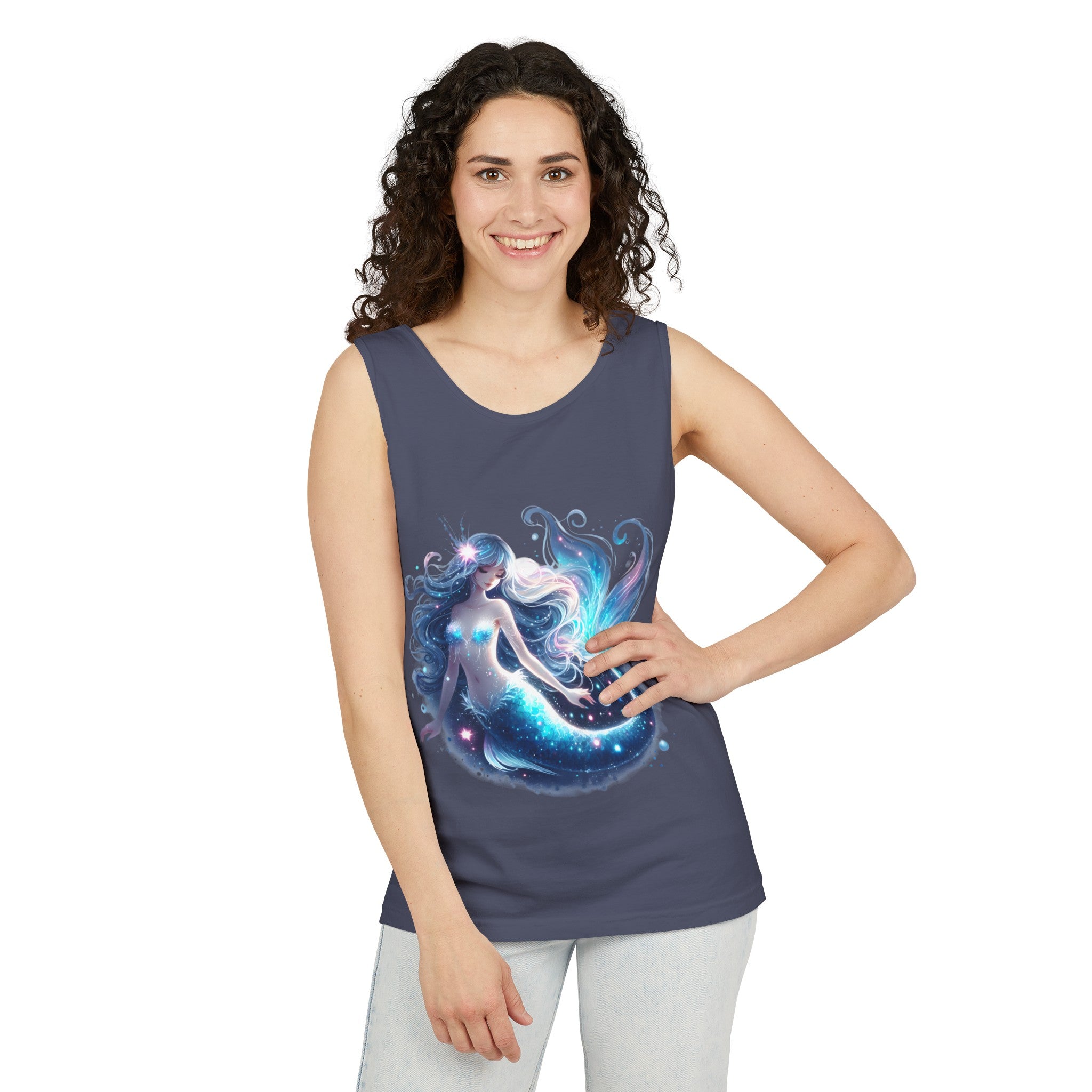 Blue Mermaid Black Tank Top – Unisex Garment-Dyed Comfort