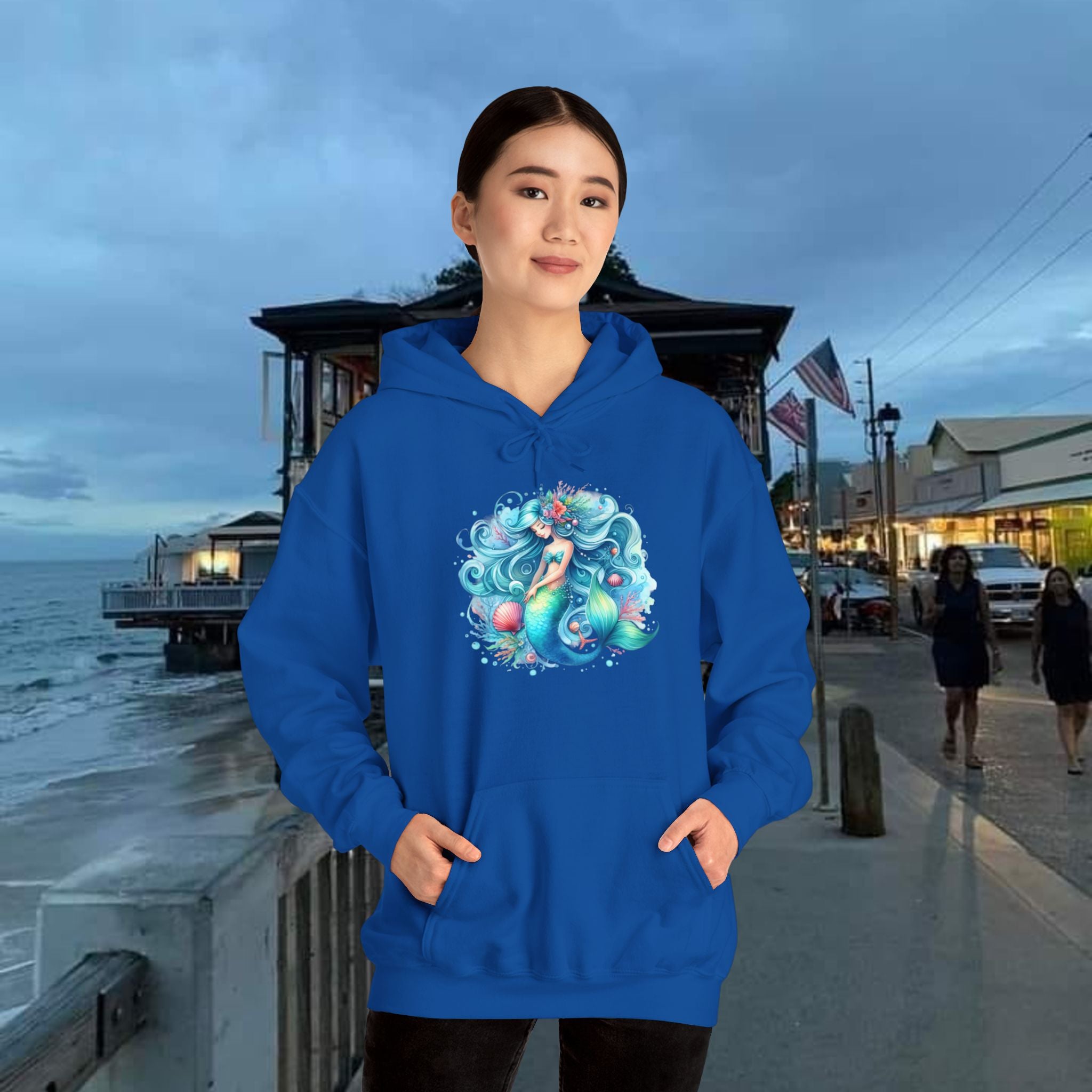 Blue Sleepy Mermaid Hooded Sweatshirt Unisex Heavy Blend