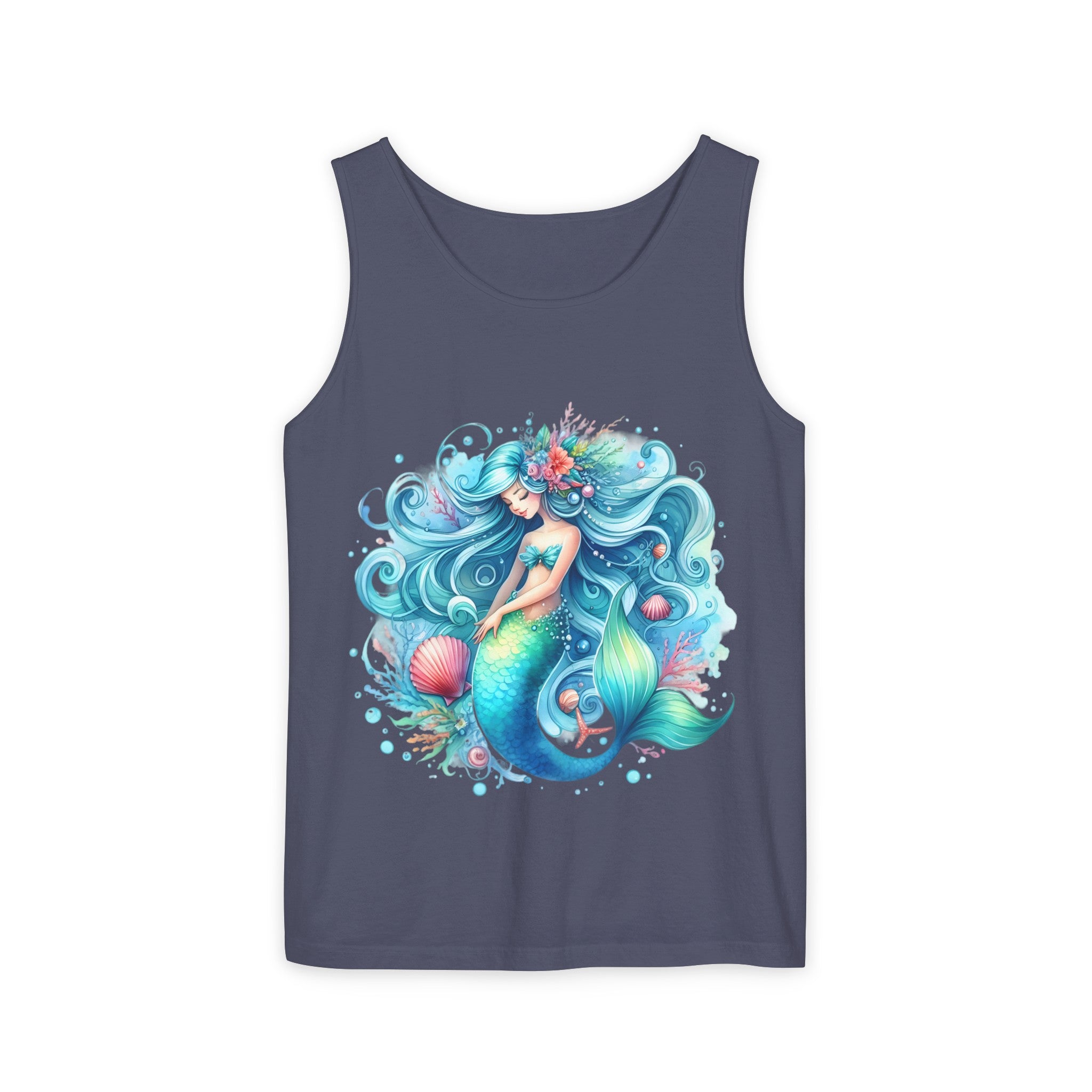 Sleeping Mermaid Black Tank Top – Unisex Garment-Dyed Comfort