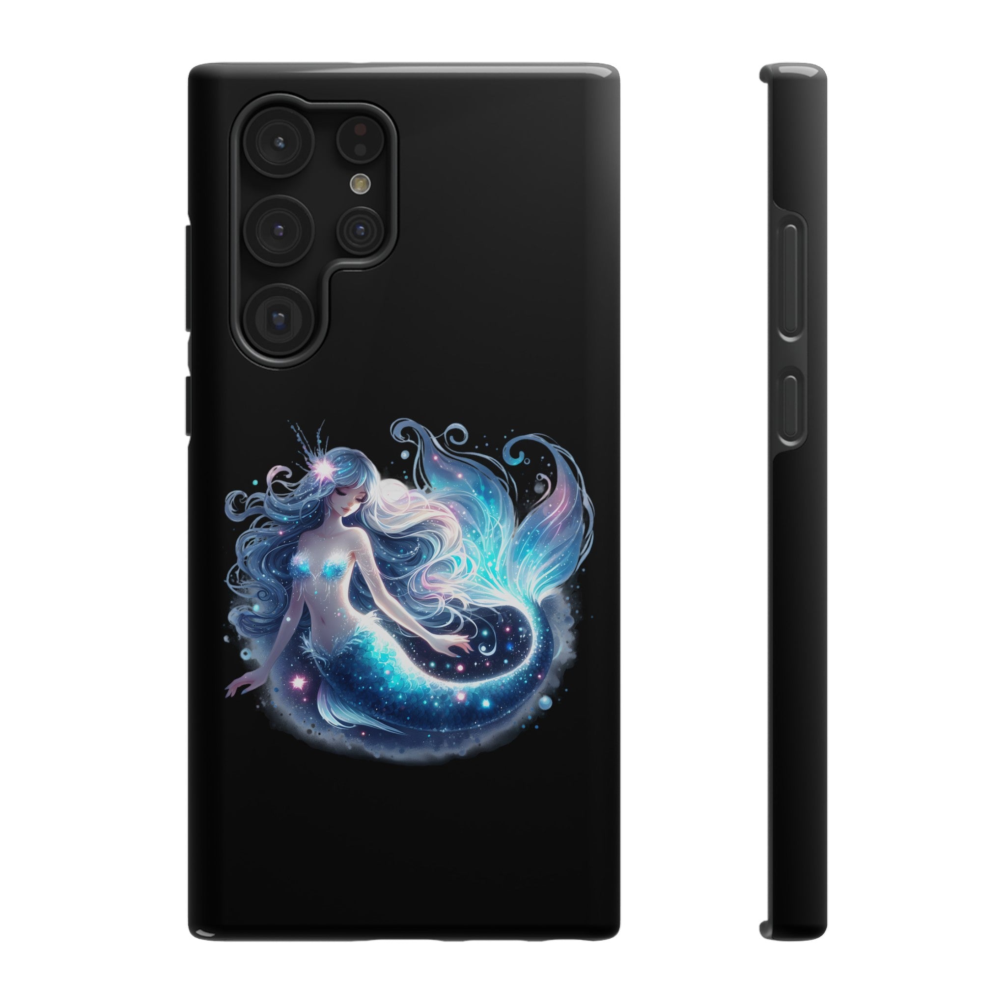 Sleepy Mermaid Black Phone Case – Matte or Glossy Finish