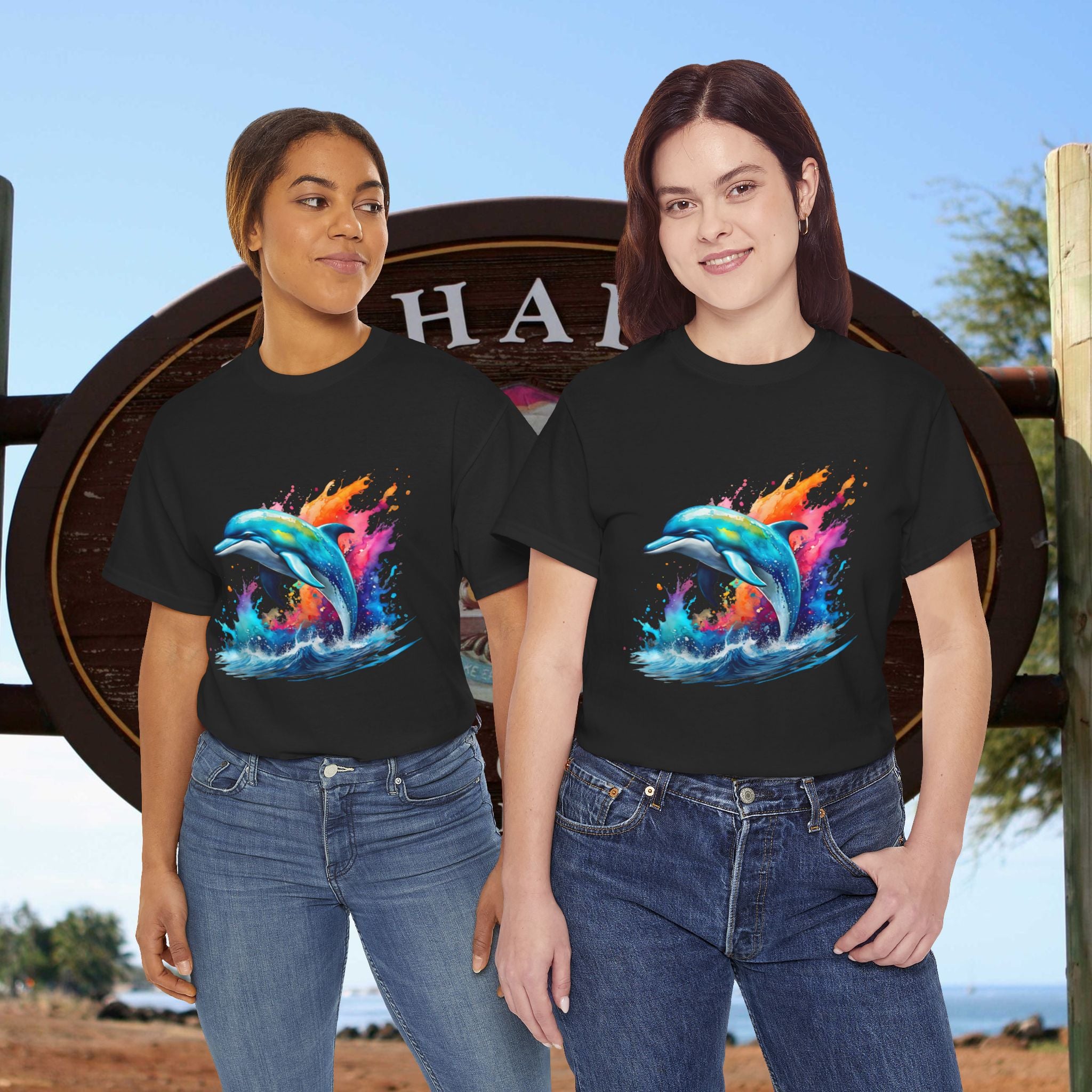 Rainbow Dolphin Heavy Cotton Tee shirt Unisex