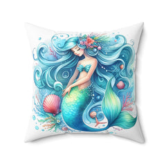 Sleepy mermaid Spun Polyester Square Pillow