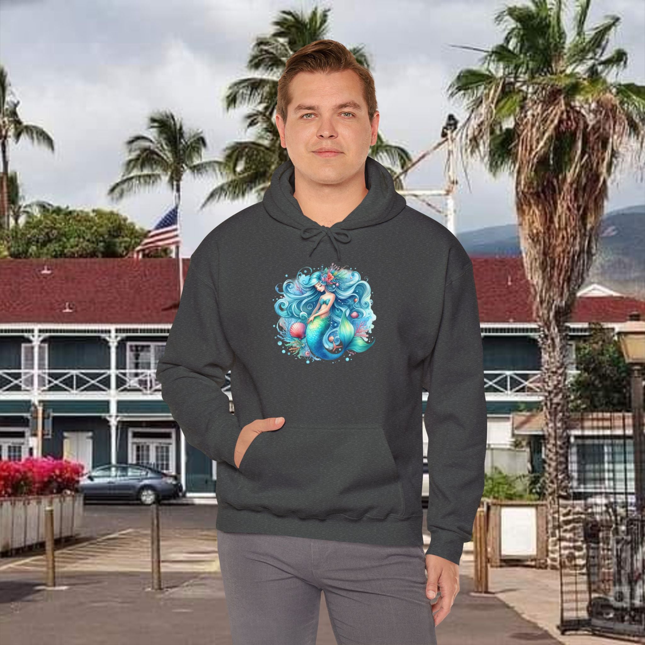 Blue Sleepy Mermaid Hooded Sweatshirt Unisex Heavy Blend