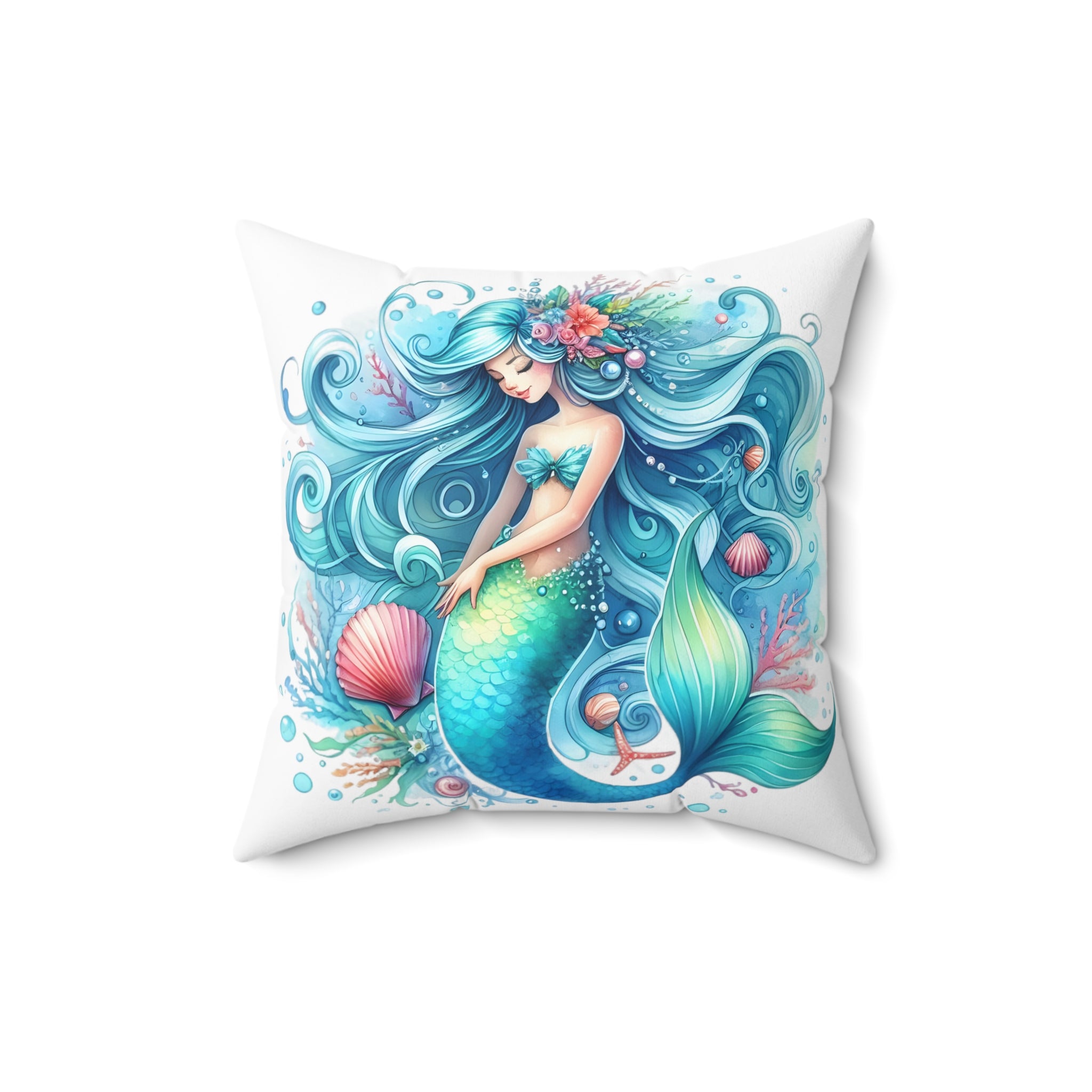 Sleepy mermaid Spun Polyester Square Pillow
