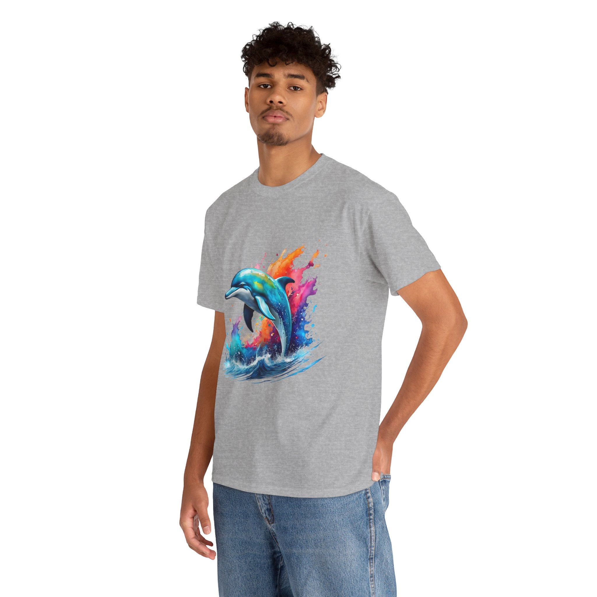 Rainbow Dolphin Heavy Cotton Tee shirt Unisex