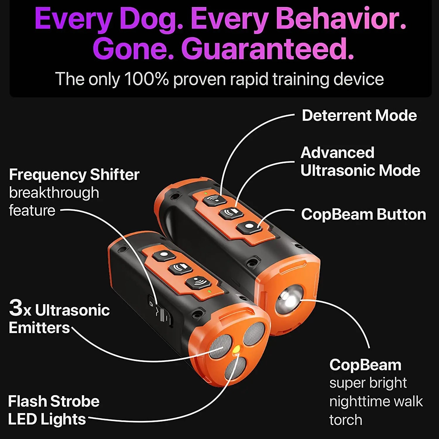 2024 Release Pet Dog Repeller Ultrasonic Dog Training Device Rechargeable Anti Dog Bark Deterrent Device With LED Flashlight